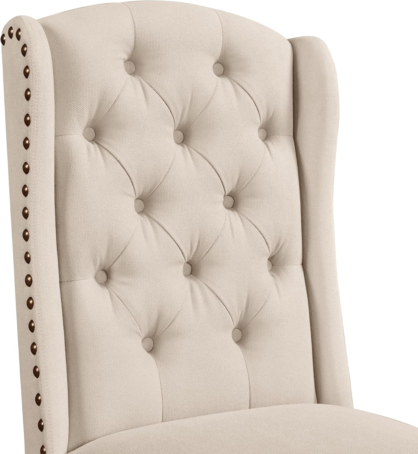 Yaheetech Set 6 Sedie Sala da Pranzo Tessuto Imbottite Eleganti Gambe in Legno Massello Schienale Alto con Bottoni Portata 140 KG Beige