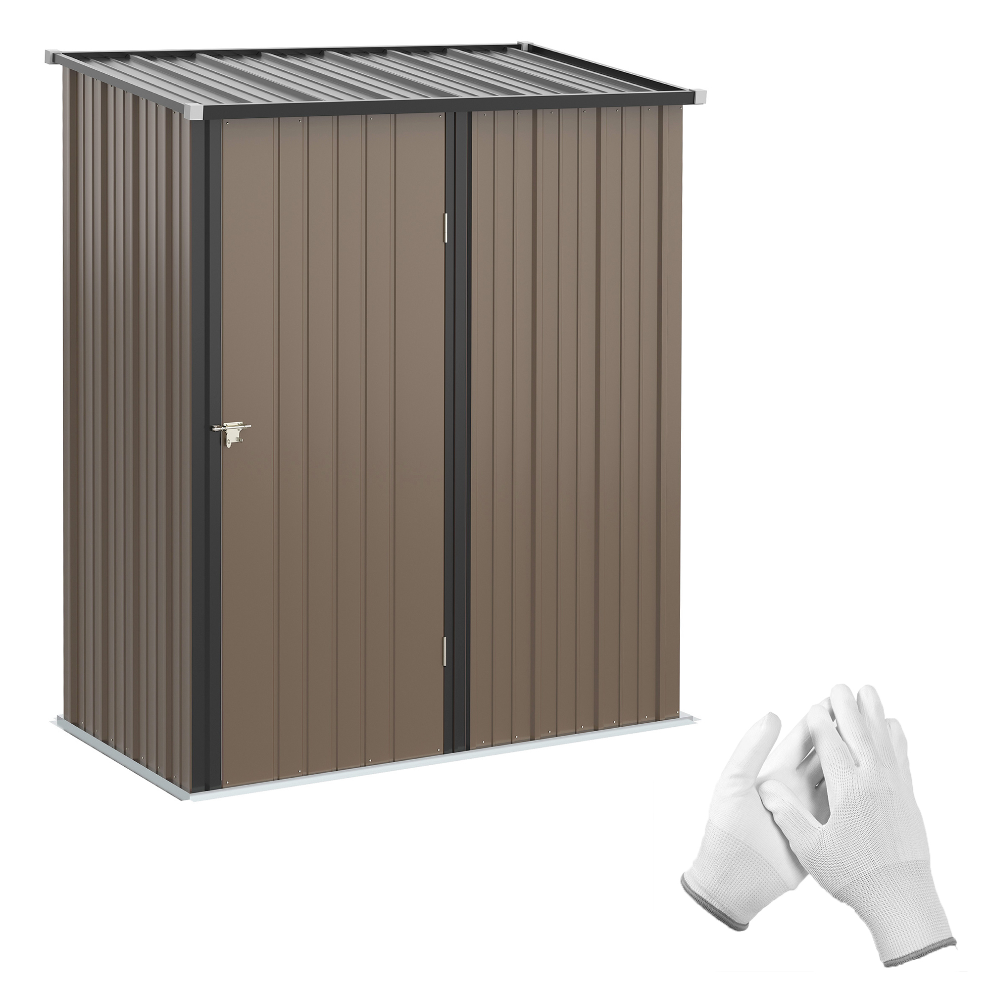 Outsunny Gerätehaus 1,34 m² Geräteschrank mit Pultdach abschließbar Gartenhaus Geräteschuppen aus verzinkter Stahl 161,5 x 94,5 x 196 cm Braun