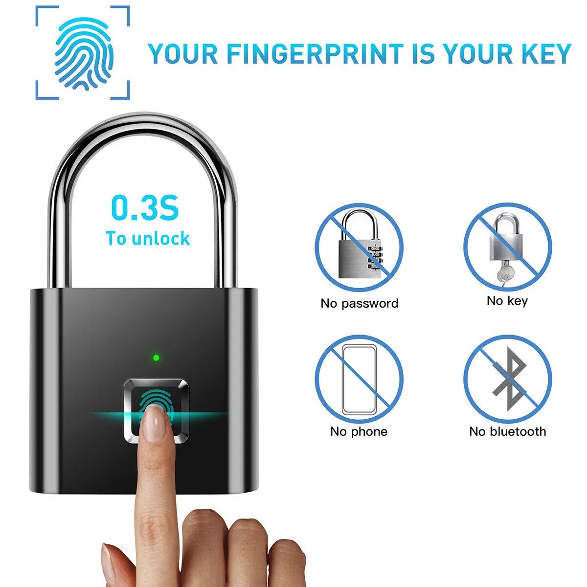 Fingerprint Smart Padlock Anti Theft Keyless Security Lock