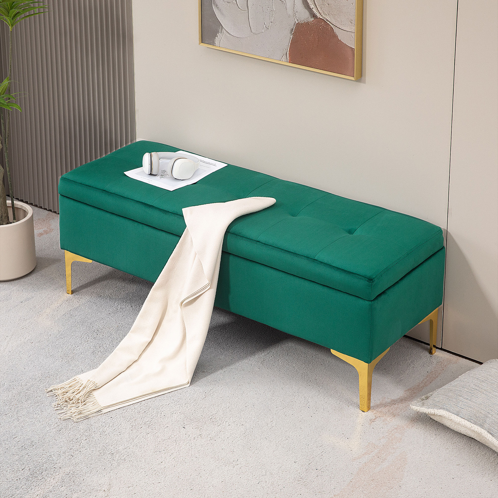 HOMCOM Sitzbank mit Stauraum, belastbar bis 120kg, 120x44x44,5cm, Grün