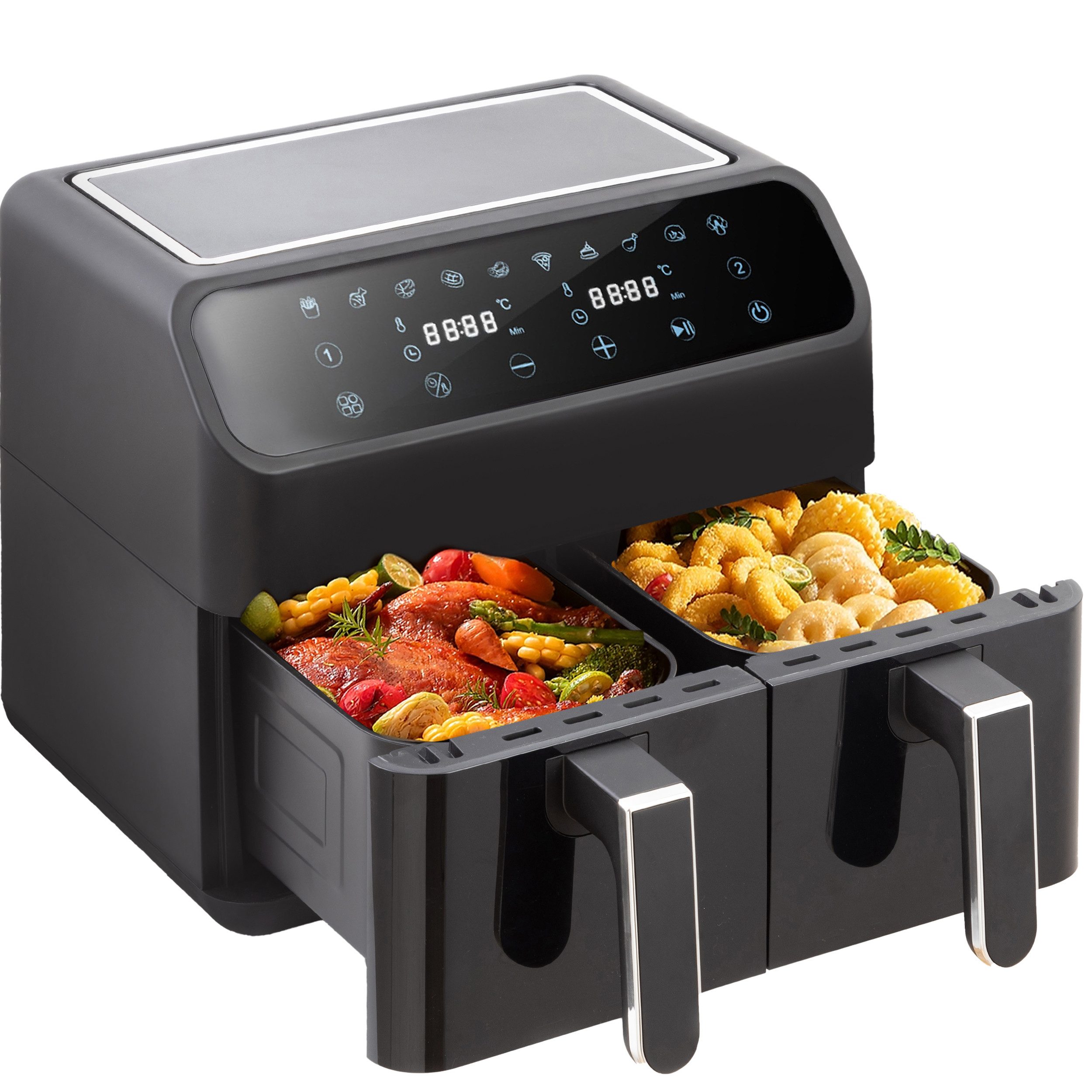 Heißluftfritteuse 9L Heissluftfritteuse, XXL Airfryer mit Doppelkammer, duale Zonen