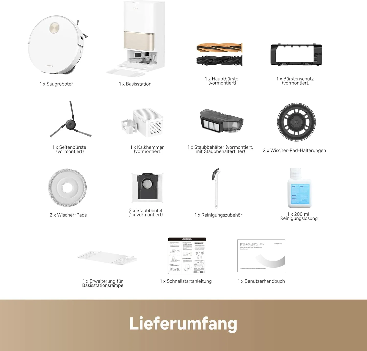 dreame L50 Pro Ultra Saug- und Wischroboter mit automatischer Entleerung und selbstständiger Reinigung des Wischmopps, intelligenter Hindernisvermeidung und 360°-Navigation, 19.500 Pa Saugleistung