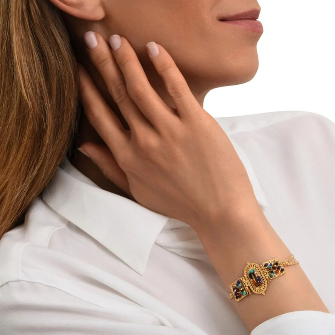 Bracciale Satellite dorato sottile regolabile con pietre multicolor PE29/MT