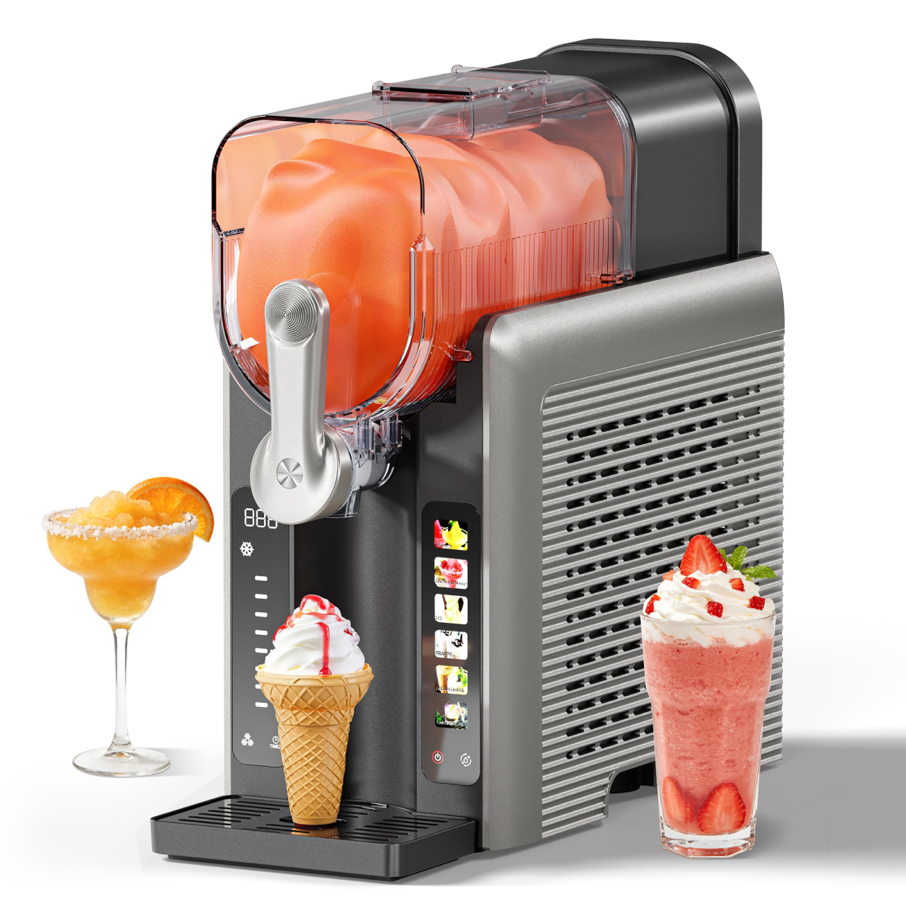 Slush-Eismaschine mit 6 Modi und 8 Stufen, 2,6 L für Slush, Eiscreme, Frappé und Milchshake, selbstreinigend