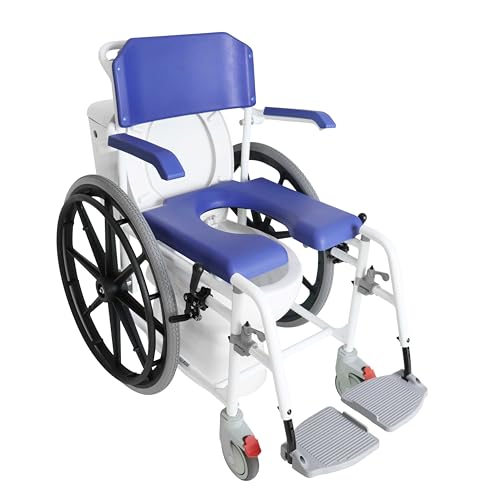 KMINA PRO   Sedia a Rotelle Bagno per Anziani, Carrozina Disabili con Ruote Autospinta, Sedia con Ruote per Doccia, Carrozzina WC Disabili, Sedia Bagno Comoda Anziani, Sedia WC per Anziani   Blu : Amazon.it: Salute e cura della persona