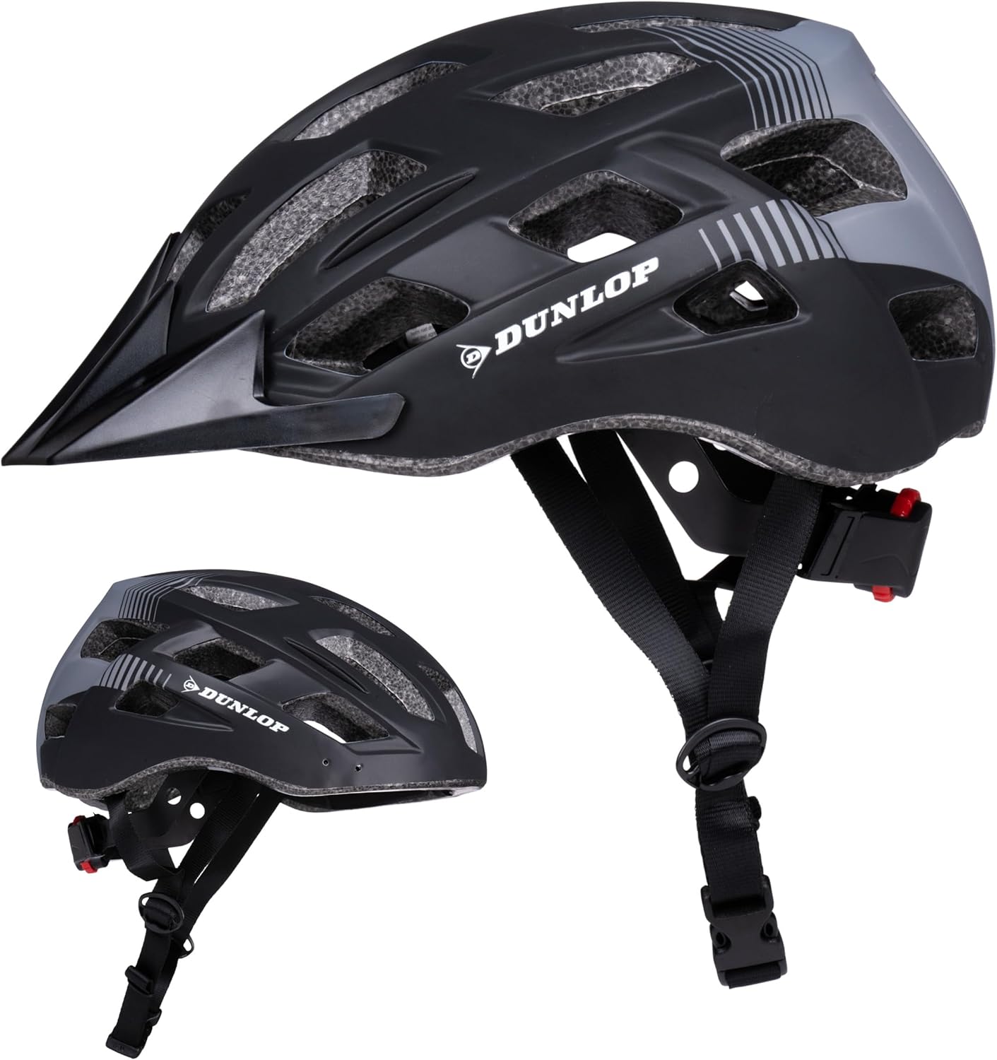 Dunlop Bicycle Helmet with Light - Bicycle Helmet for Men and Women - Adjustable from 55 to 58 cm - Bicycle Helmet Size - with LED Lighting - 3 Light Modes - Black