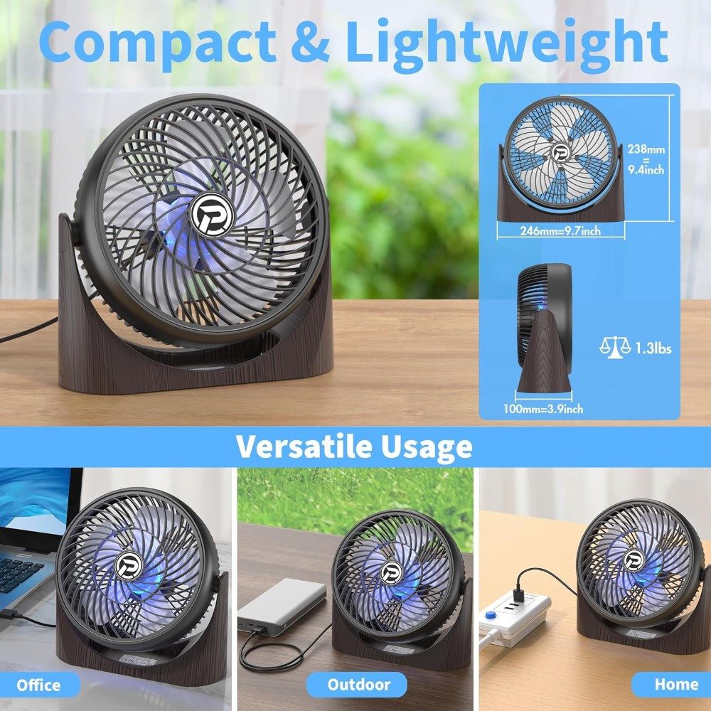 Tischventilator 8 Zoll Tischventilator LED Fernbedienung, 3 Geschwindigkeiten, Timer