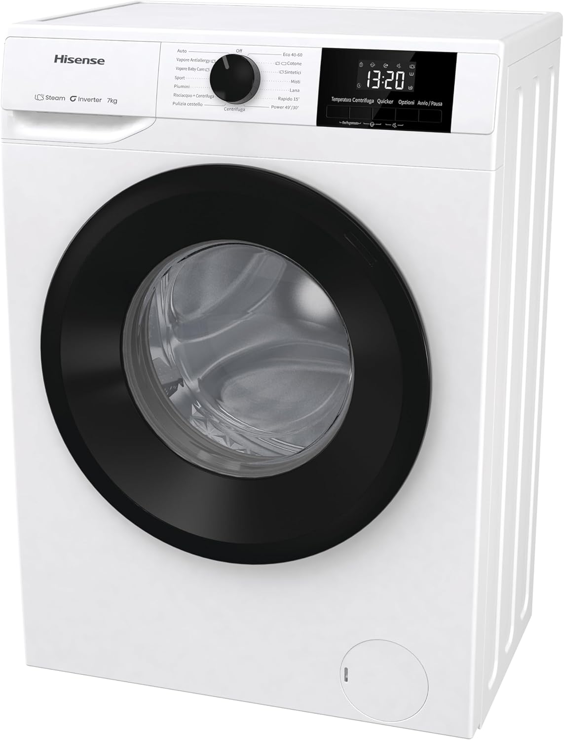 Hisense WFVB7012EM Front Load Washing Machine 7 kg 1200 rpm 15 Programs Steam LED Display Rapid Program Delay Start Child Lock