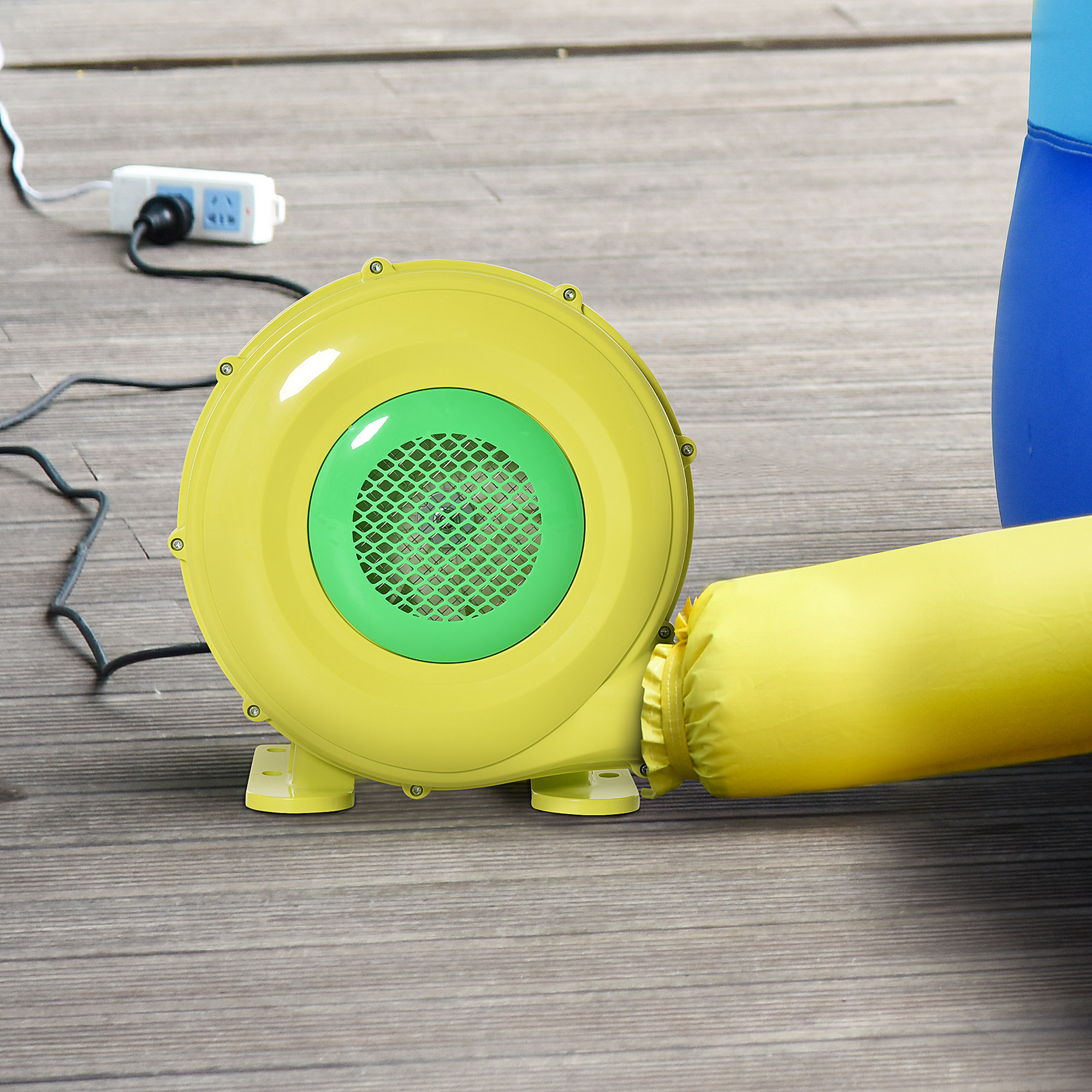 Outsunny 450W elektrische Luftpumpe Hüpfburg Gebläsepumpe Ventilator mit Griff Dauergebläse leichtgewichtig tragbar für aufblasbare Spielzeuge ABS Gelb+Grün 35 x 26 x 33,5 cm