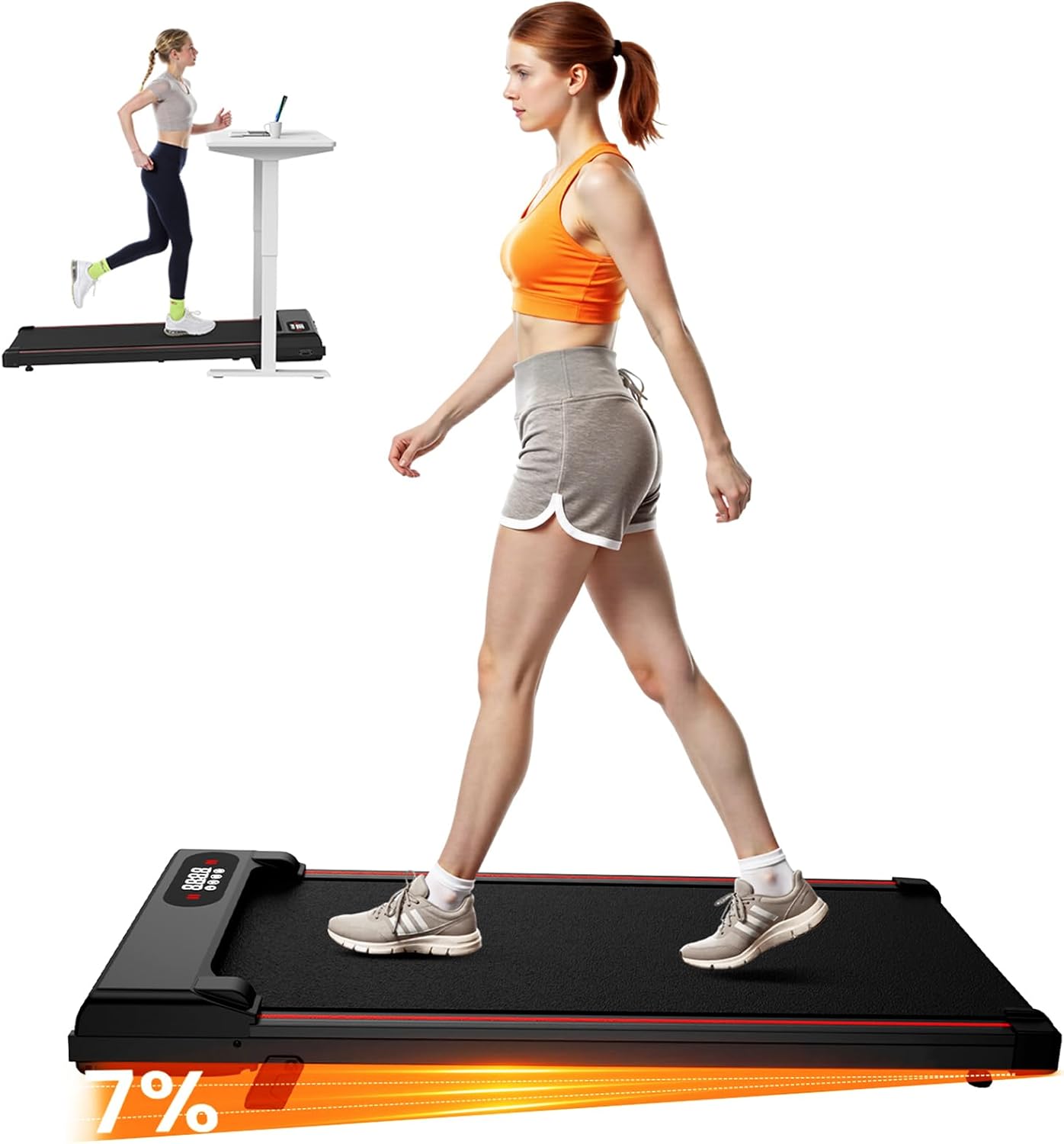 Tapis Roulant Elettrico Pieghevole Salvaspazio, Velocità Regolabile 1-8Km/H, Walking Pad 2.5HP, Nessuna installazione richiesta, Salvaspazio, Telecomando