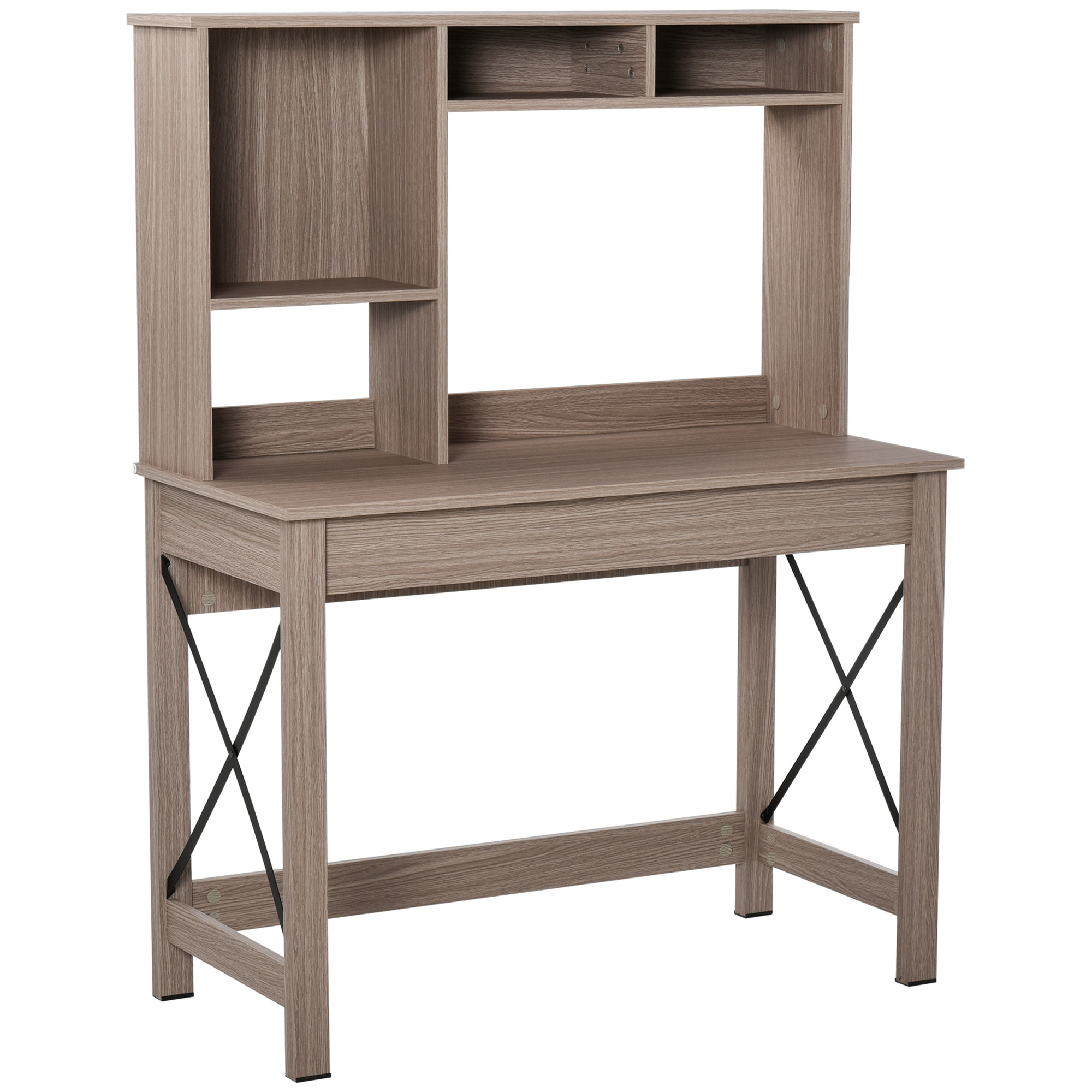 HOMCOM Schreibtisch mit 4 kleine Bücherregal aus Spanplatte platzsparend und geeignet für Schlafzimmer Büro Natur 105 x 50 x 137,5 cm