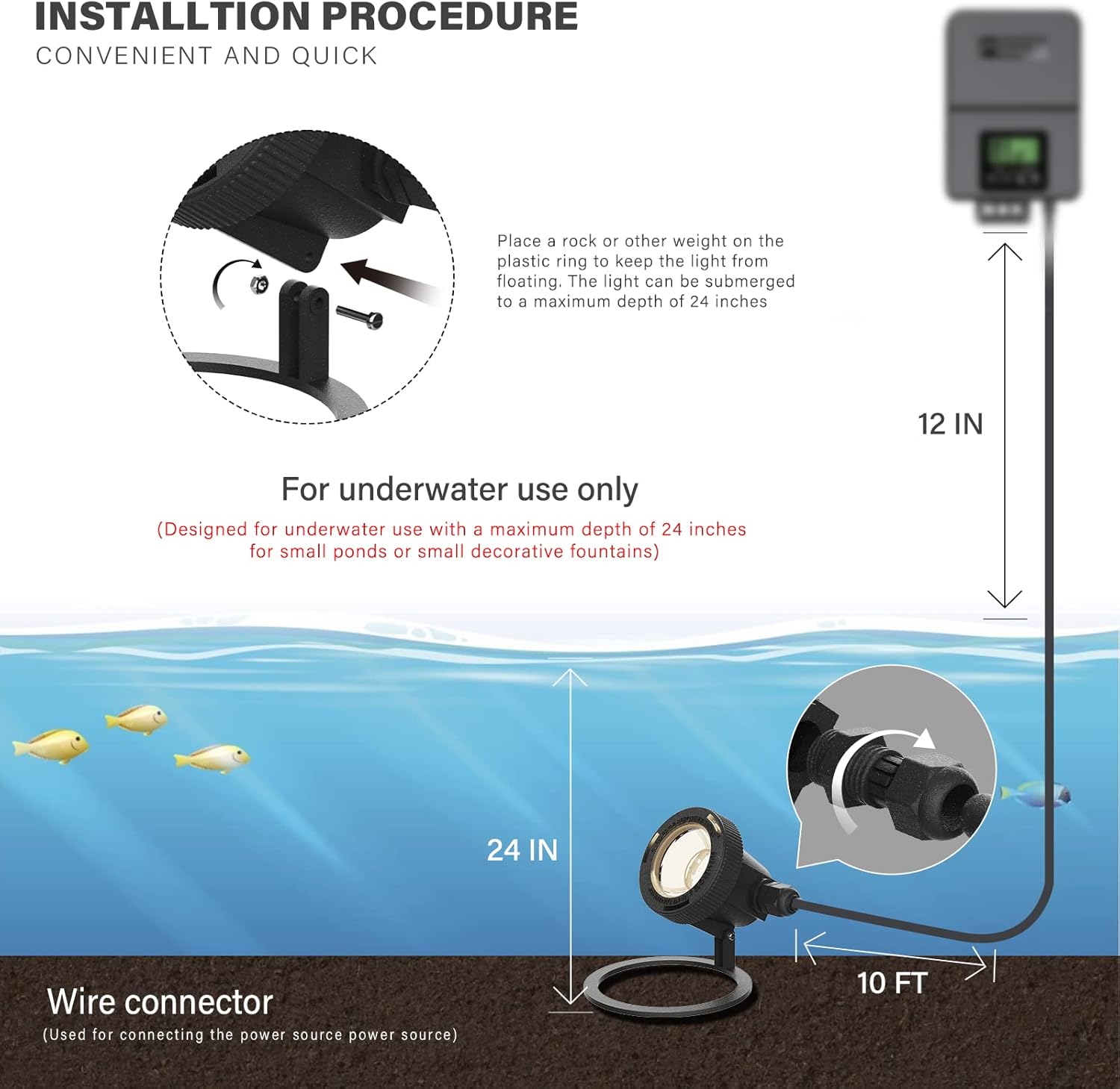 VENUS MANUFACTURING 2 Stück Niedervolt-LED-Teichlicht 135 Lumen 12 V Unterwasser tauchfähig 2900 K warmweiße Lichter Schwarz Wasserfall Pool Brunnen Licht für Haus Pool Garten Landschaft Beleuchtung
