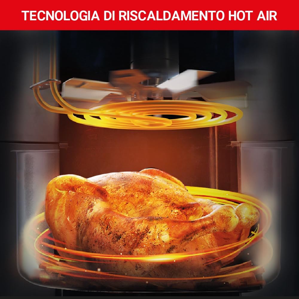 Friggitrice Ad Aria Calda XL Da 7 Litri Con Display Digitale Touch, Finestra Di Controllo In Vetro, Sistema A Riscaldamento Rapido, 12 Programmi Di Cottura, Timer E Potenza 1800 W