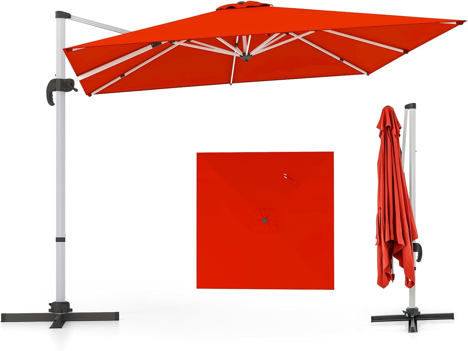 COSTWAY Parasol przeciwsłoneczny, prostokątny, 300 x 300 cm, duży parasol przeciwsłoneczny z korbą, parasol ogrodowy, odchylany o 360°, parasol tarasowy, do ogrodu, na taras, balkon (czarny)