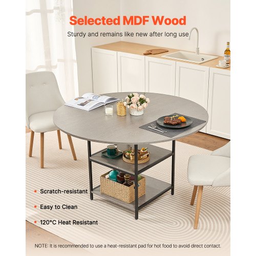 VEVOR Runder Esstisch Küchentisch Holz (nur Tisch) Esszimmertisch 120cm Grau