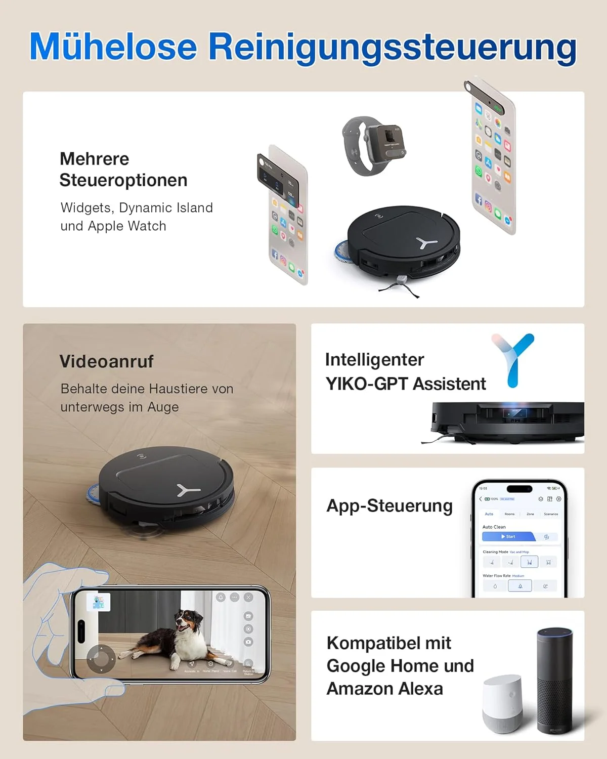 ECOVACS DEEBOT T50 PRO Omni Saugroboter mit Wischfunktion, Ausfahrende Seitenbürste und Wischmopp, 15.000 Pa, T30 PRO OMNI-Upgrade, Auto Zugabe von Reinigungslösung, Moppwäsche mit 75°C heißem Wasser