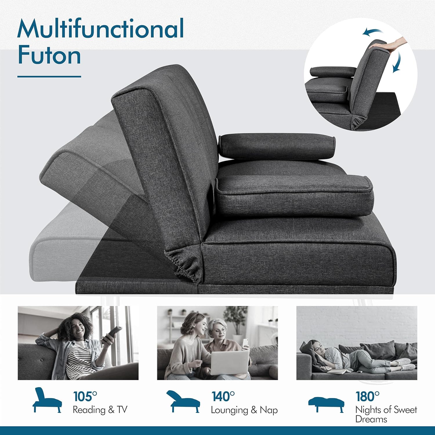 Yaheetech Divano Convertibile in Letto con 2 Cuscini Divano Letto Pieghevole 3 in 1 Mobile Arredamento con Piccolo Tavolino 167 × 81,5 × 75 cm da Soggiorno in Tessuto Grigio Scuro