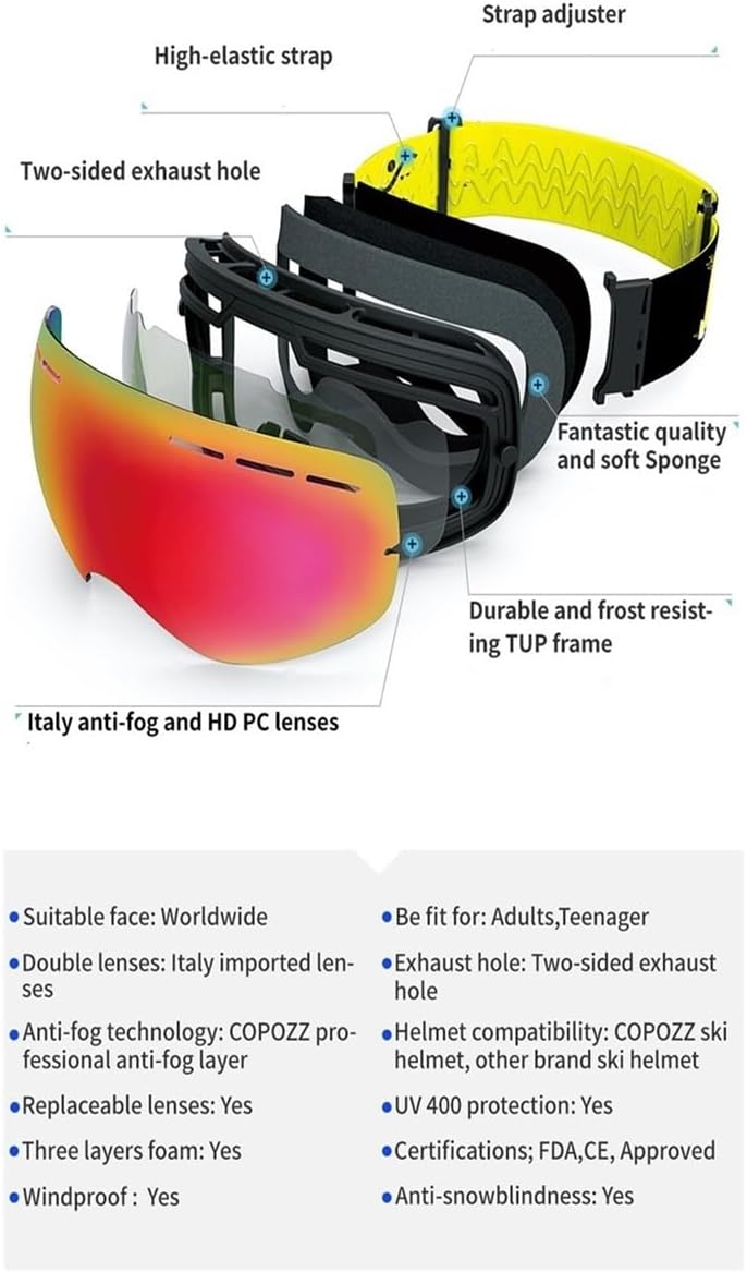 Motorradbrille zum Skifahren UV400-Schutz Skifahren Schneebrille Skibrille Herren Damen Snowboardbrille Brille Antibeschlag-Skimaske Reitbrille (Farbe: 14) (15)