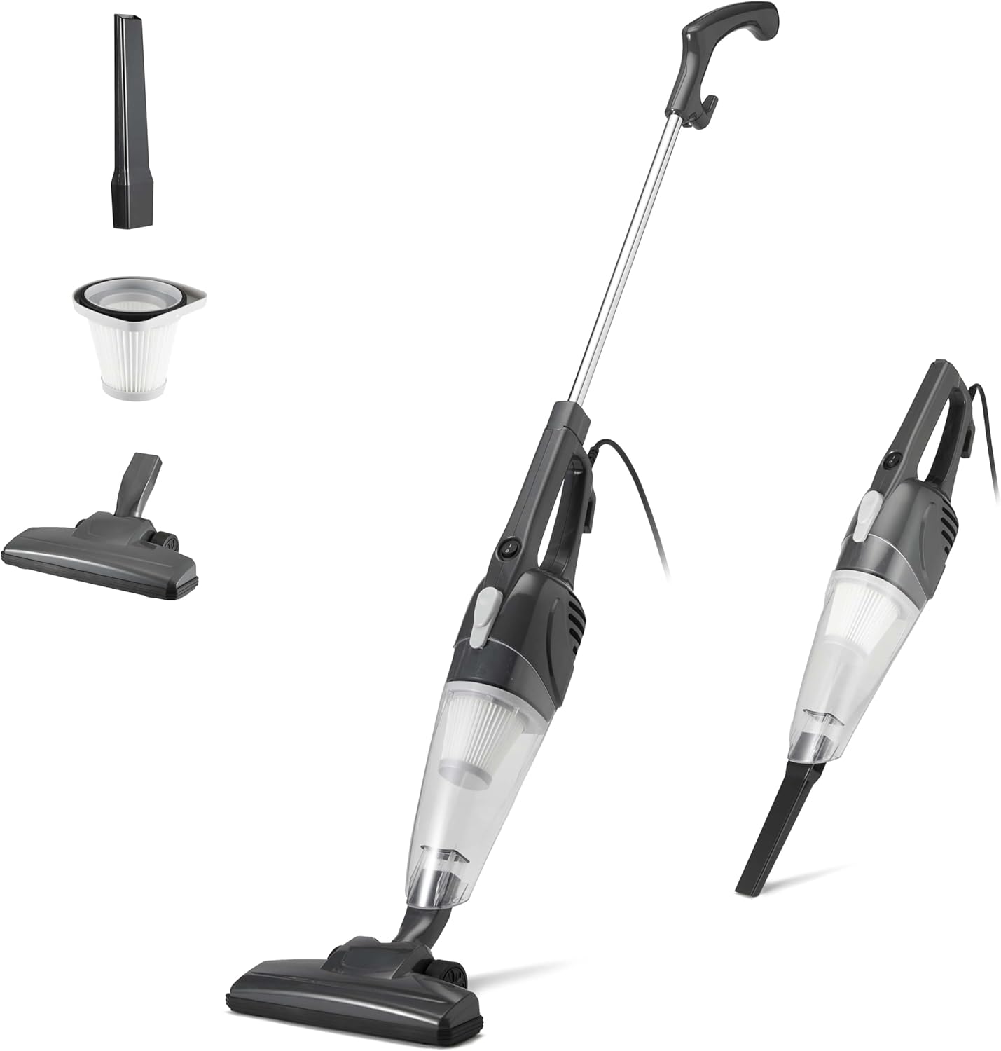 Amazon Basics Scopa Elettrica con Filo, Multifunzione 2-in-1, Motore ECO, Filtro HEPA, Ultra Leggera, Nero
