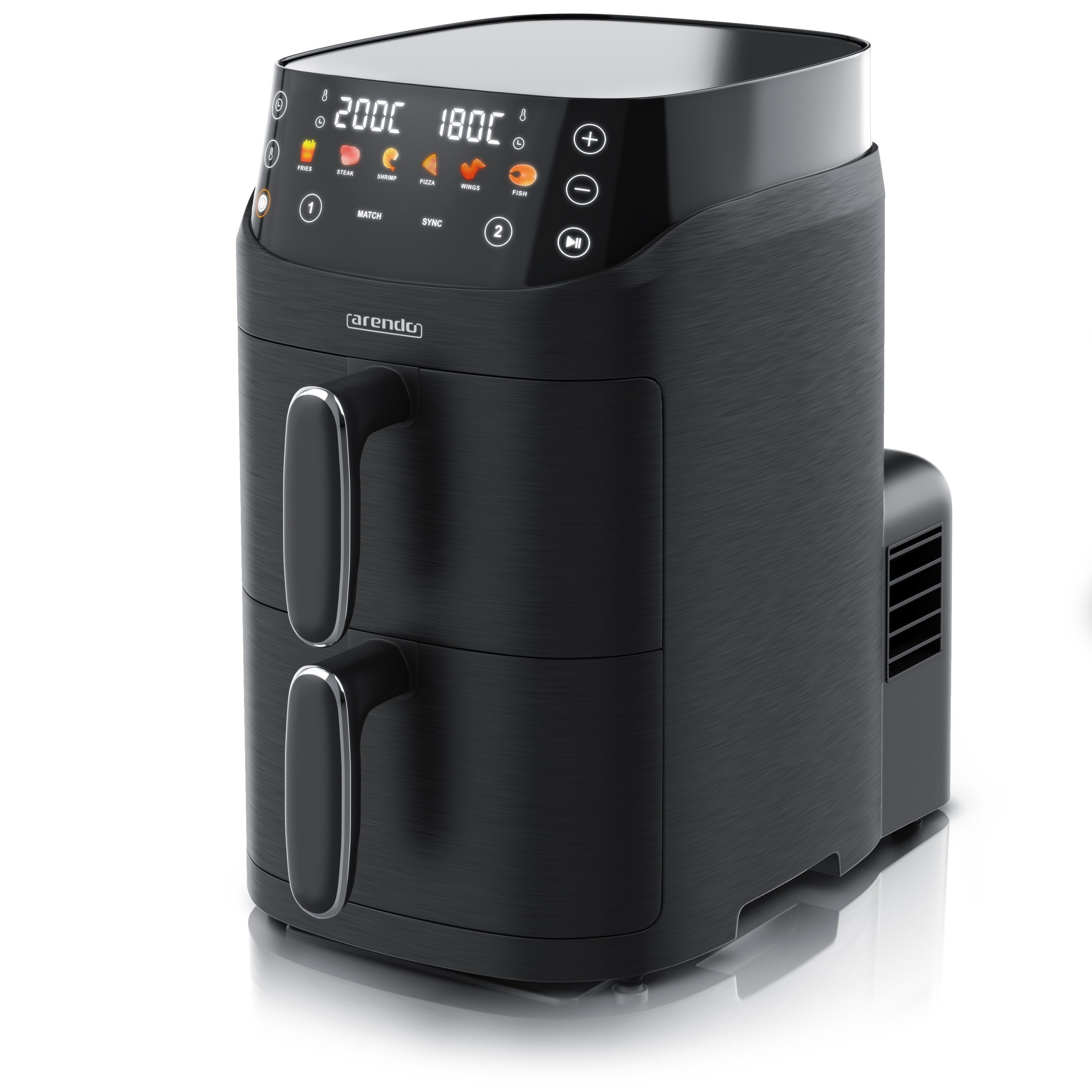 Heißluftfritteuse mit 2 Kammern Übereinander, Doppelkammer Airfryer 5L, Dual Zone