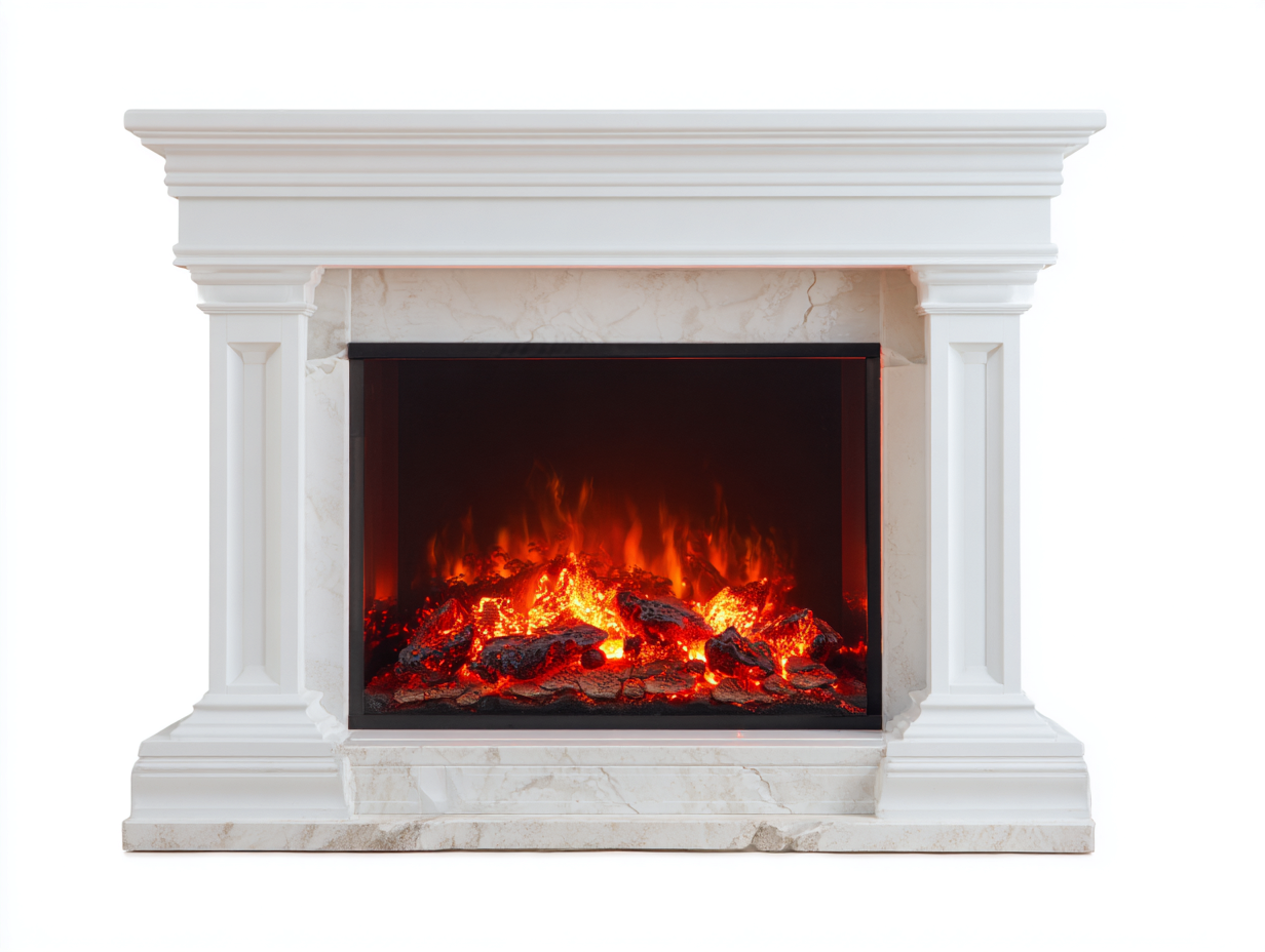 Kamin Elektrokamin MDF Steinoptik 130x35x105 cm - Weiß - klassisches Design - für Wohnzimmer