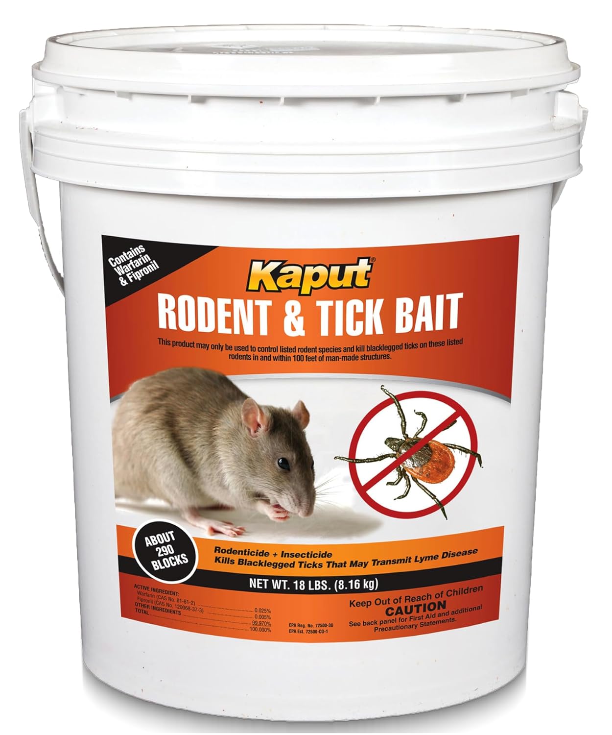 Kaput Rodent & Tick Bait Blocks  Powerful Warfarin & Fipronil Rat Bait Blocks for Rat Control and Their Blacklegged Ticks - Epa Approved Rodent Killer for Long-Lasting Protection (18 lbs)