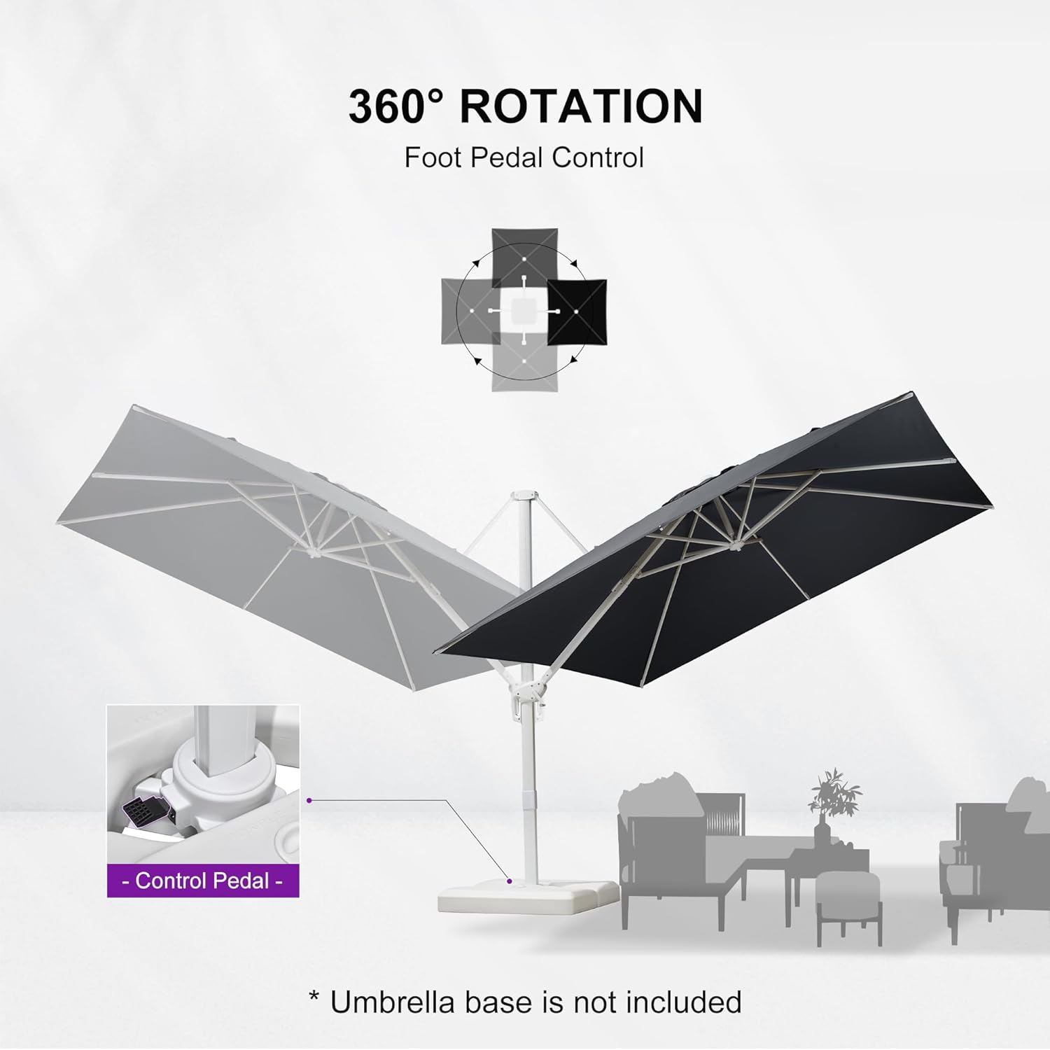 PURPLE LEAF 10 FT Patio Umbrella White Cantilever Umbrella Square Aluminum Offset Outdoor Umbrella Hanging Windproof with 360° Rotation for Garden Deck Pool, Grey