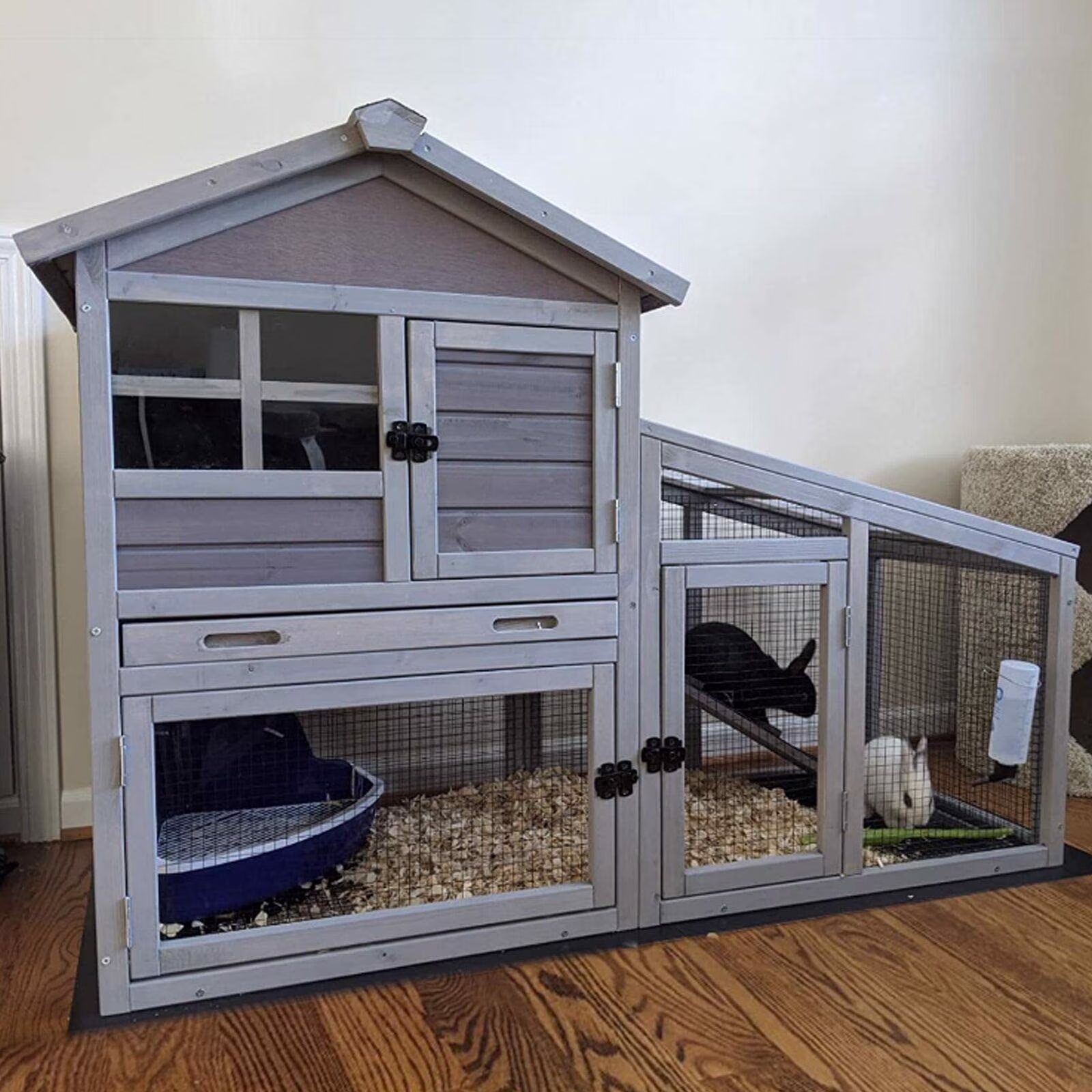 Aivituvin Rabbit Hutch Outdoor Indoor Bunny Cage with Pull Out Tray, Upgraded Chicken Coop with Removable Wire Mesh Bottom, Gray