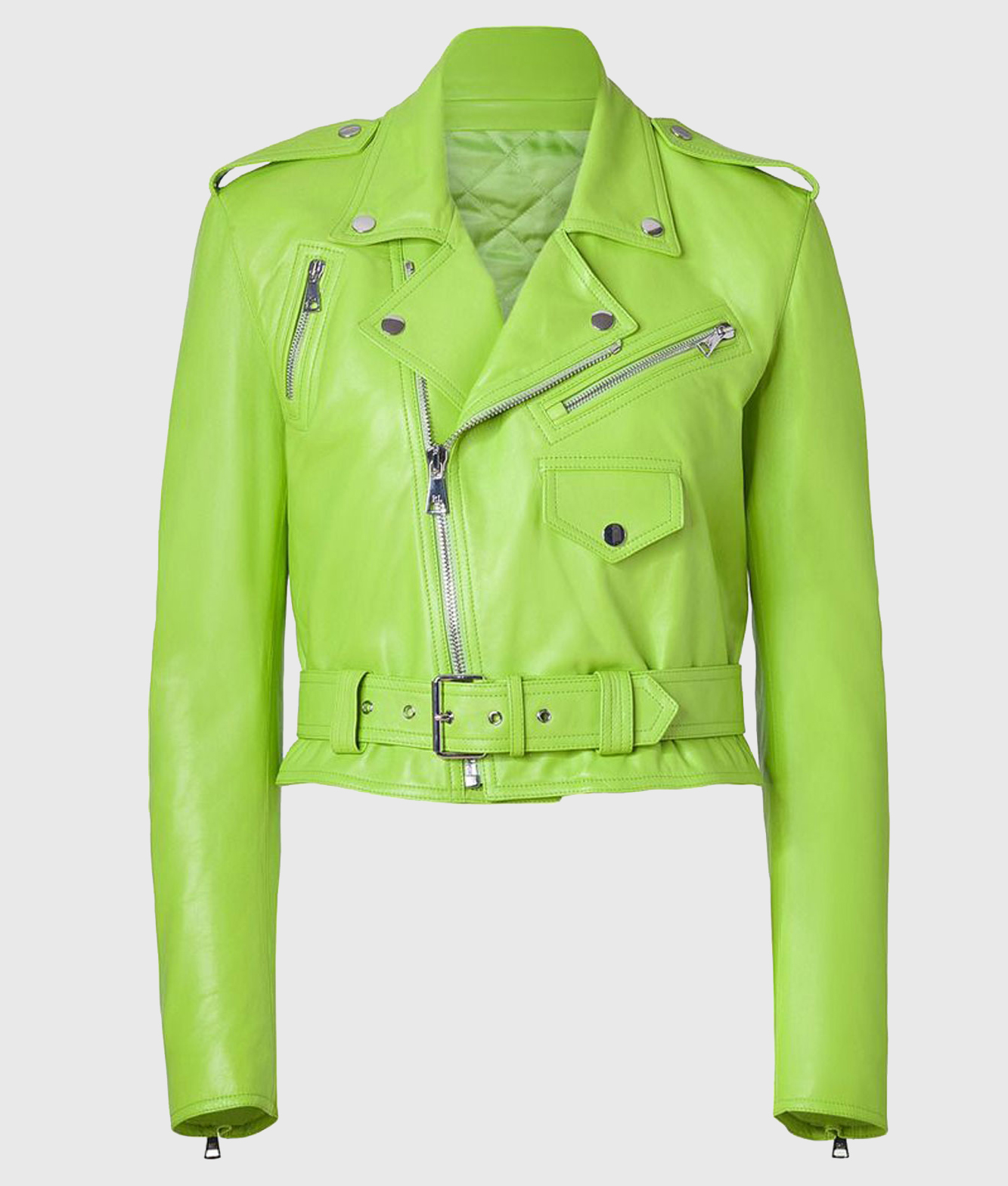 Womenā€™s Biker Lime Green Leather Jacket