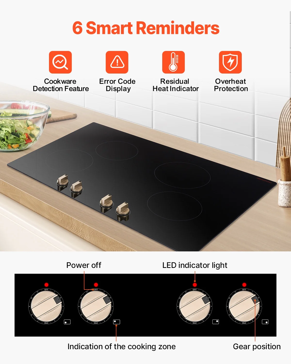 KFFKFF 4 Burner Built-in Electric Cooktop, 6600W 30