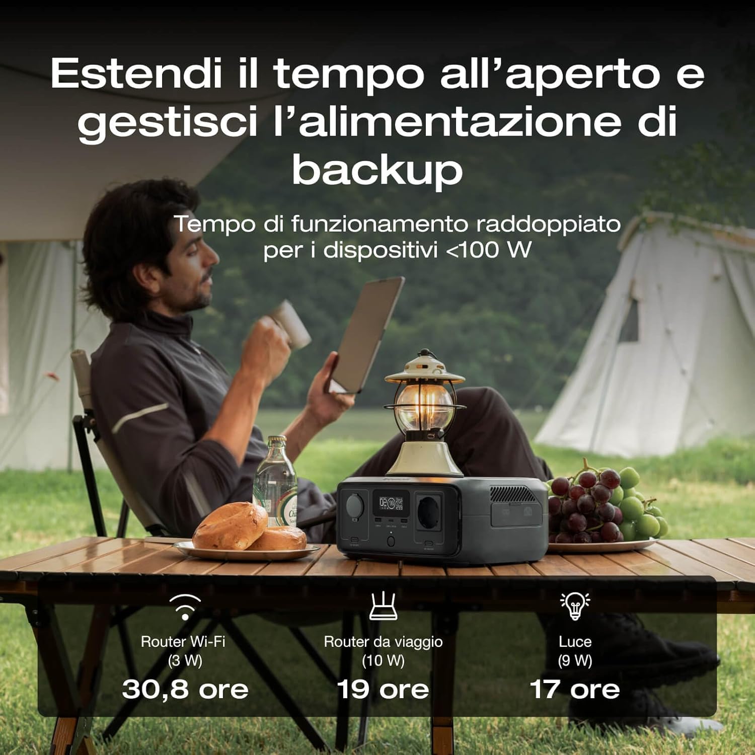 ECOFLOW Centrale elettrica portatile RIVER 3, batteria LFP da 245 Wh, uscita max 600 W, tempo di funz. doppio con GaN, UPS