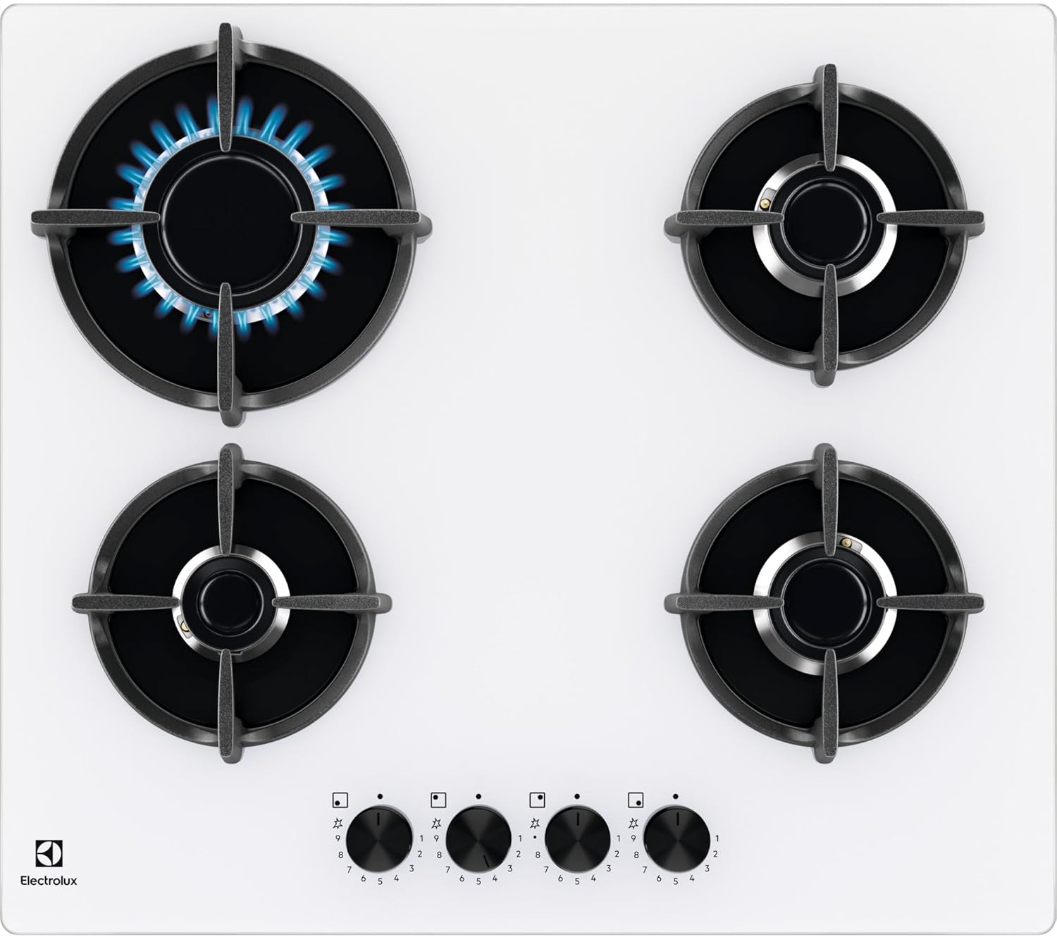 Electrolux EGG64272K Series 600 Gas on Glass Hob 60 cm Built-in, 4 Burners, Quick Burner, Wok Burner, Precise Flame Adjustment, Sicurgas Safety, 590 x 520 cm, Black