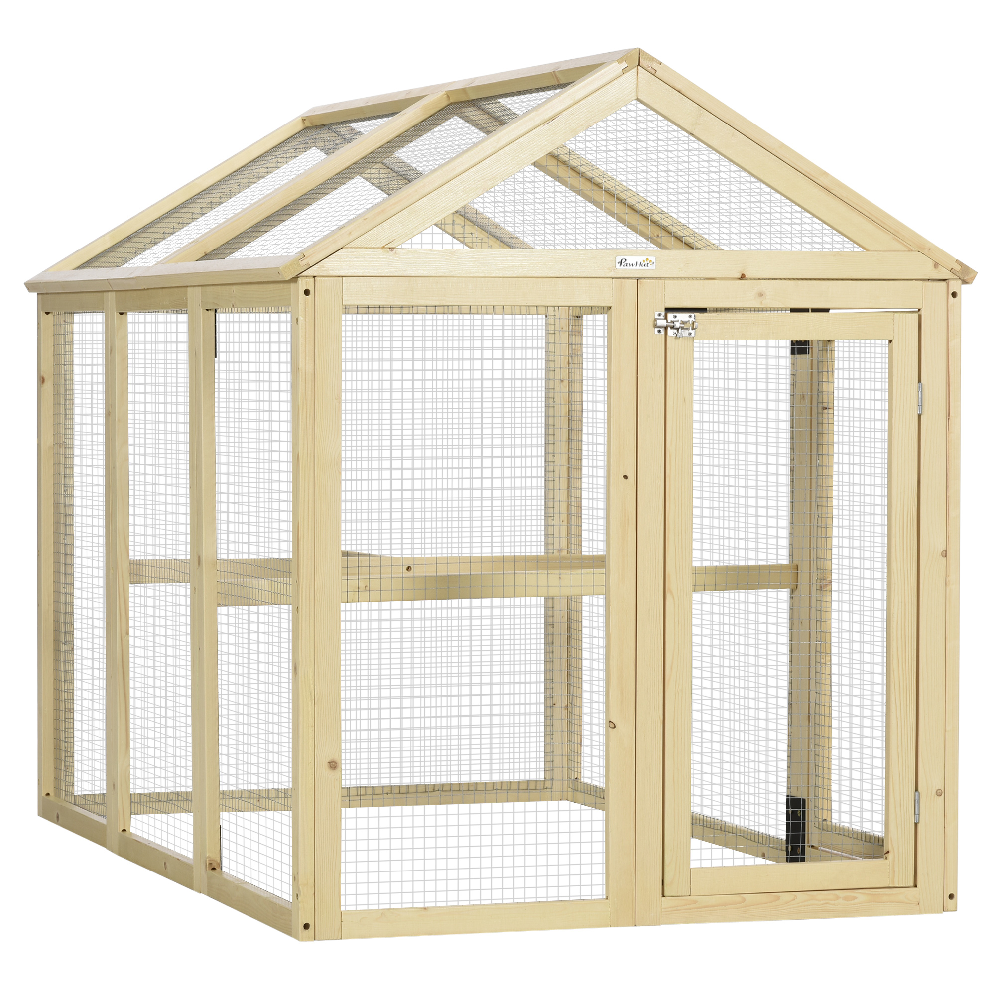 PawHut Hühnerstall aus Holz mit Drahtgitter 140 x 88,5 x 106 cm Natur