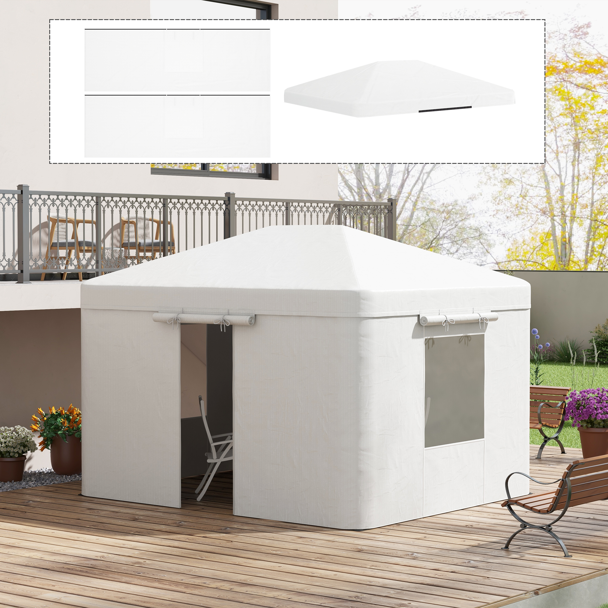 Outsunny Pavillon-Ersatzdach Ersatzvordach, wetterbeständig, 360  x 300 x 270 cm, Weiß