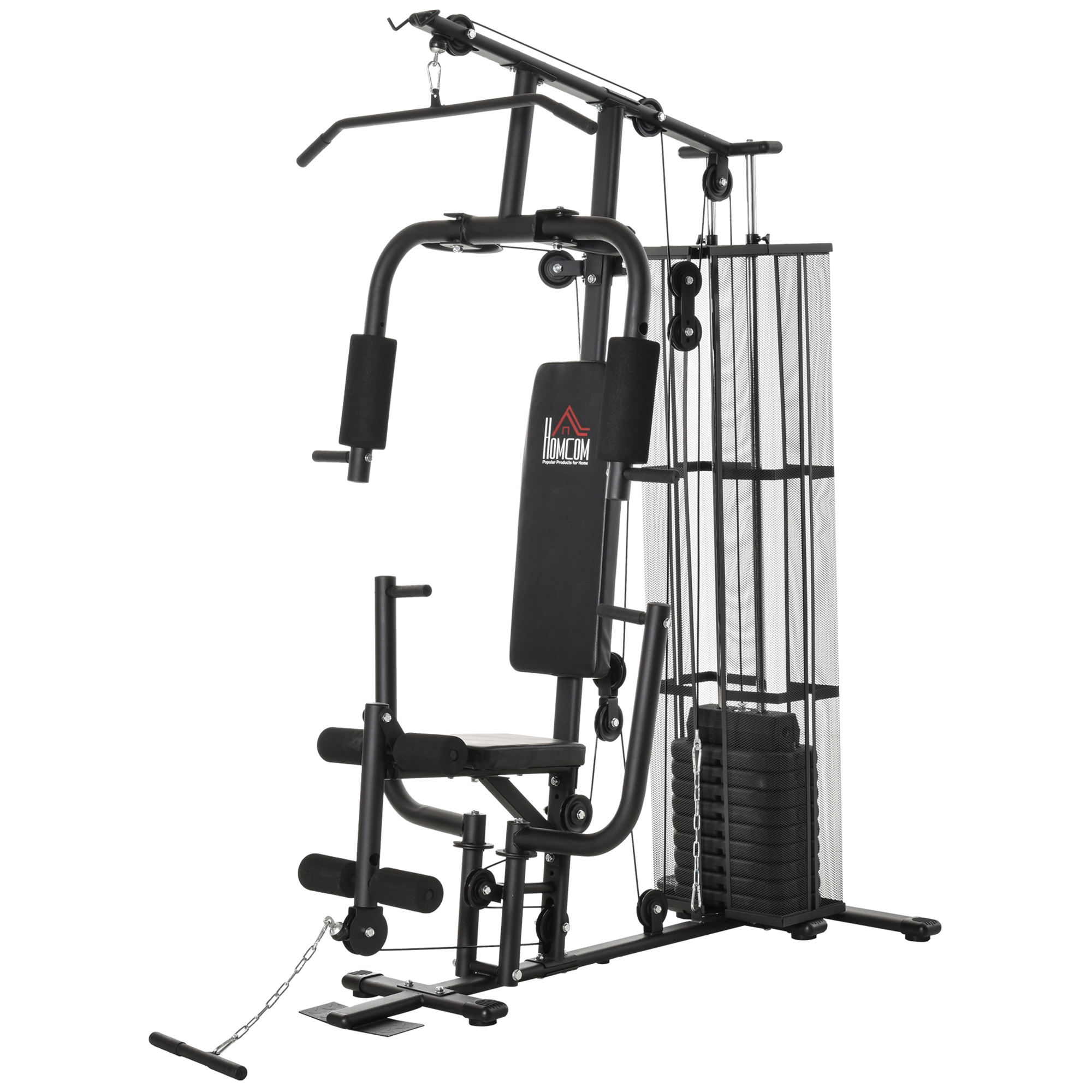 Gym Krachtstation Fitnessstation Multigym Fitnesscentrum Fitnessapparatuur incl. gewichten Latzug Beincurl Metaal PU-kunstleer zwart 150 x 110 x 210 cm