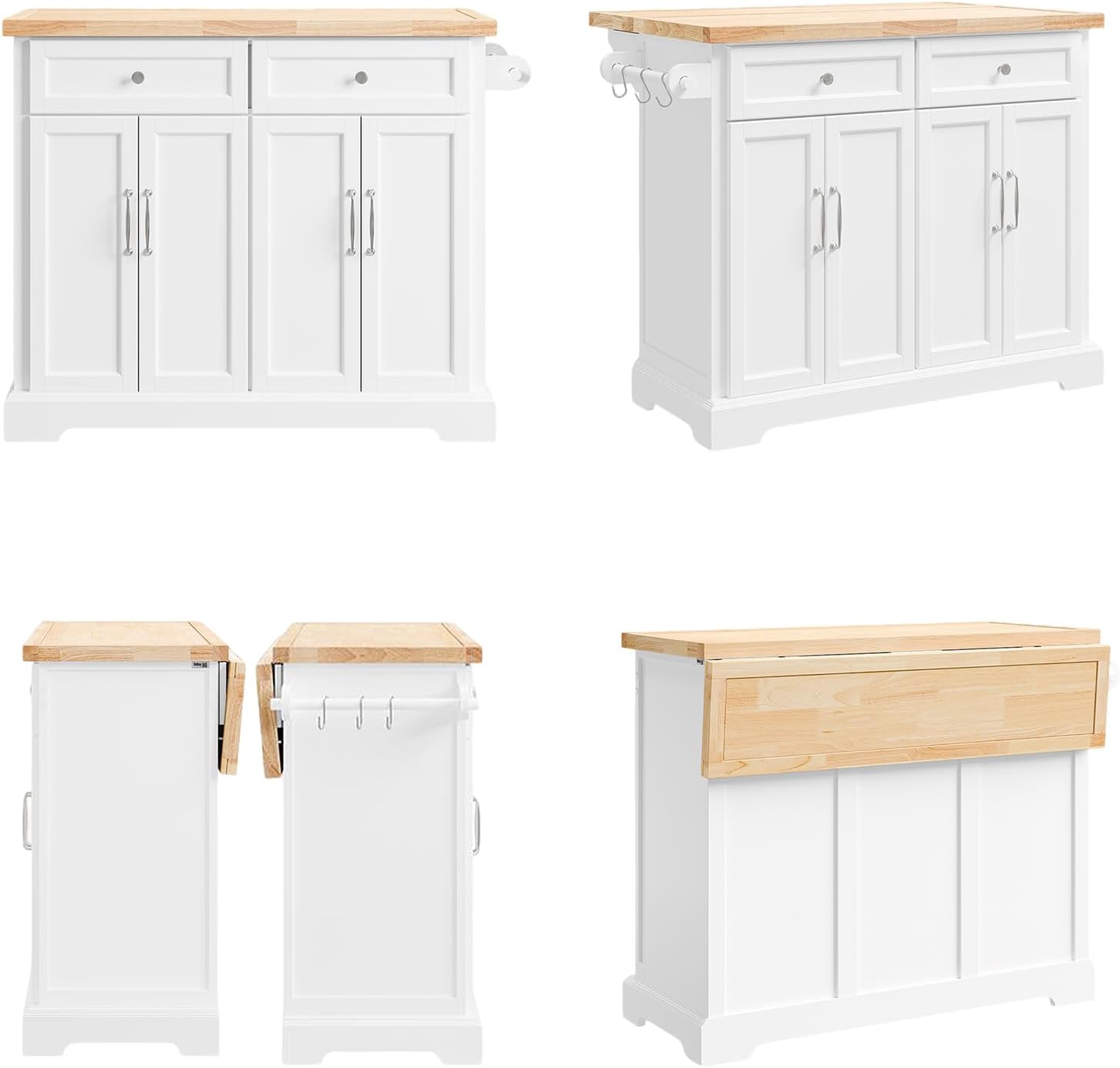 SoBuy Carrello Cucina con Ruote, Isola Cucina con Piano di Lavoro Estensibile, 2 Cassetti e Ripiani Regolabili Mobile Salvaspazio per Mobili da Cucina, Bianco 115 x (46-71) x 92 cm FKW71-II-WN