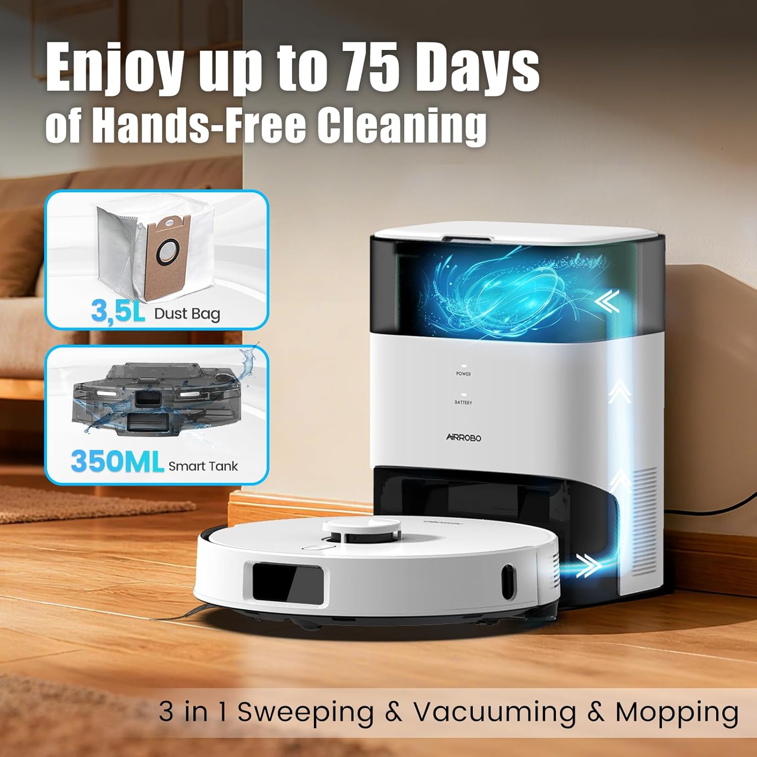 AIRROBO Robot Vacuum and Mop Self-Emptying 75-Day Capacity