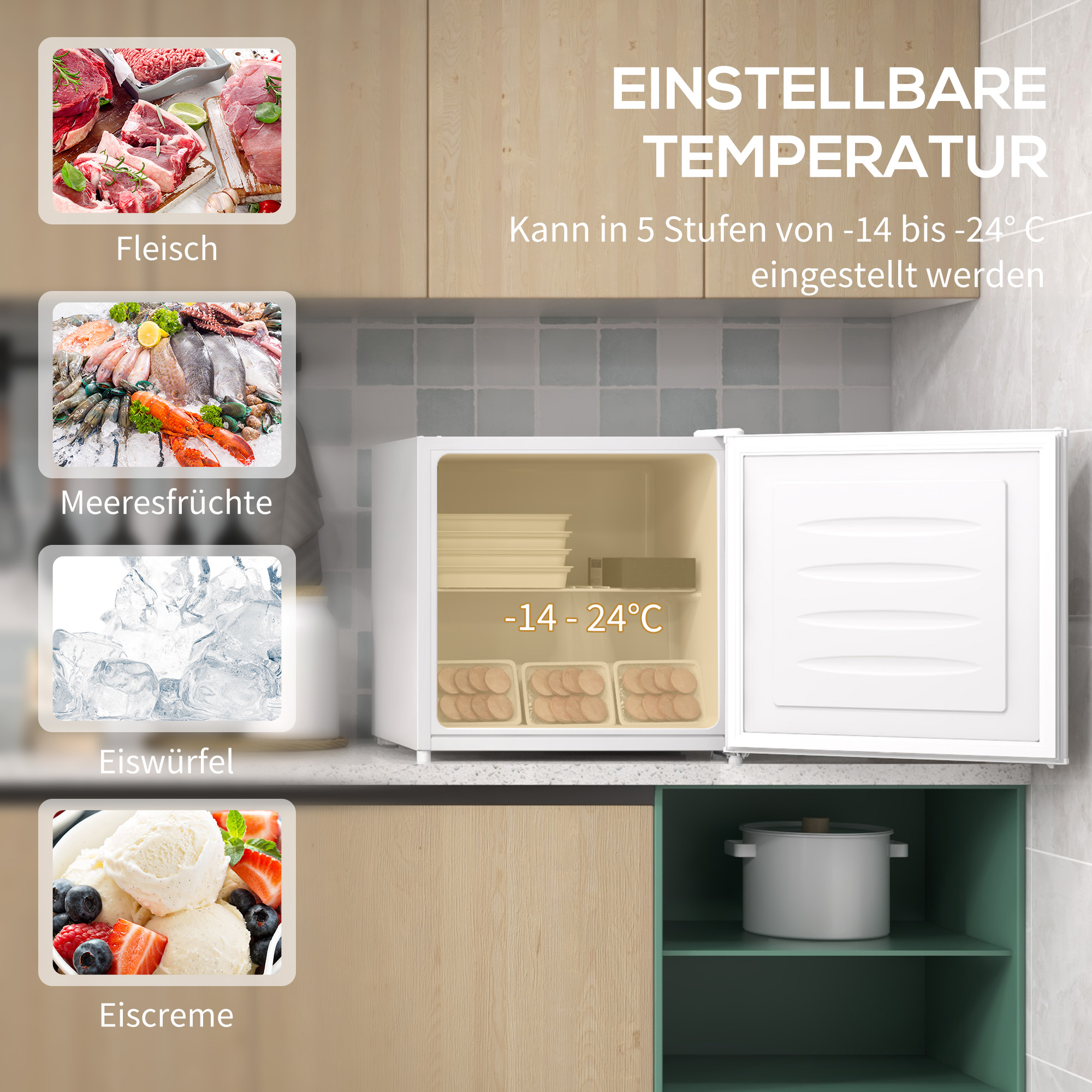 Mini-Vriezer, 35 L Vriezerbox, 5-Staps Temperatuurregeling, Wit