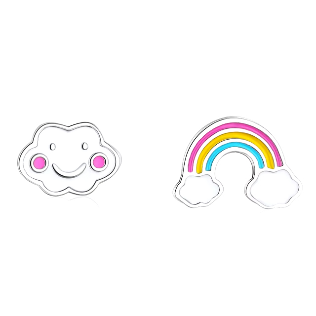Sterling Silver Smile Cloud Rainbow Earrings for Women