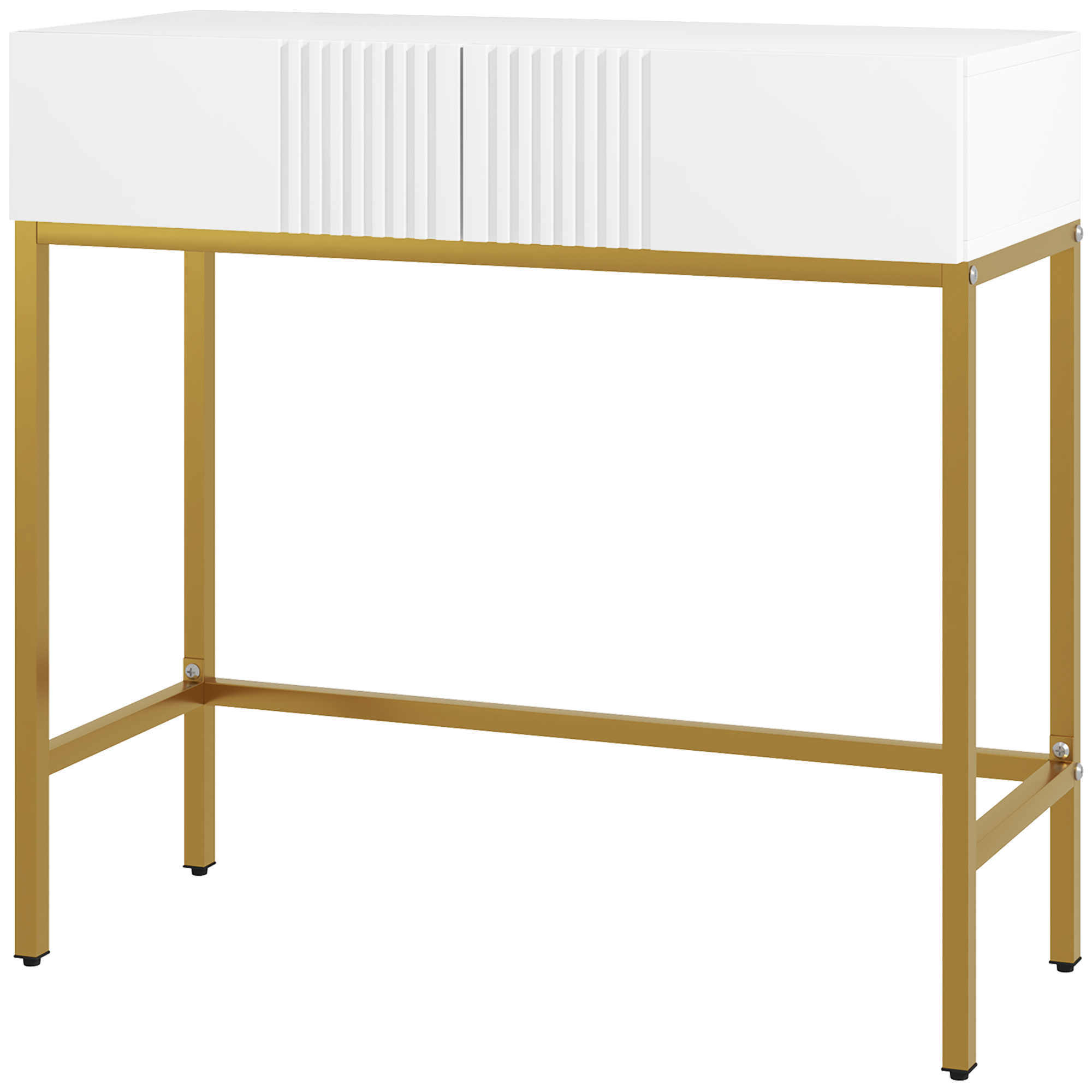 HOMCOM Konsolentisch Konsolenmöbel mit 2 Schubladen Stahlgestell mit rutschfesten Füßen 80 x 31,5 x 75 cm Weiß
