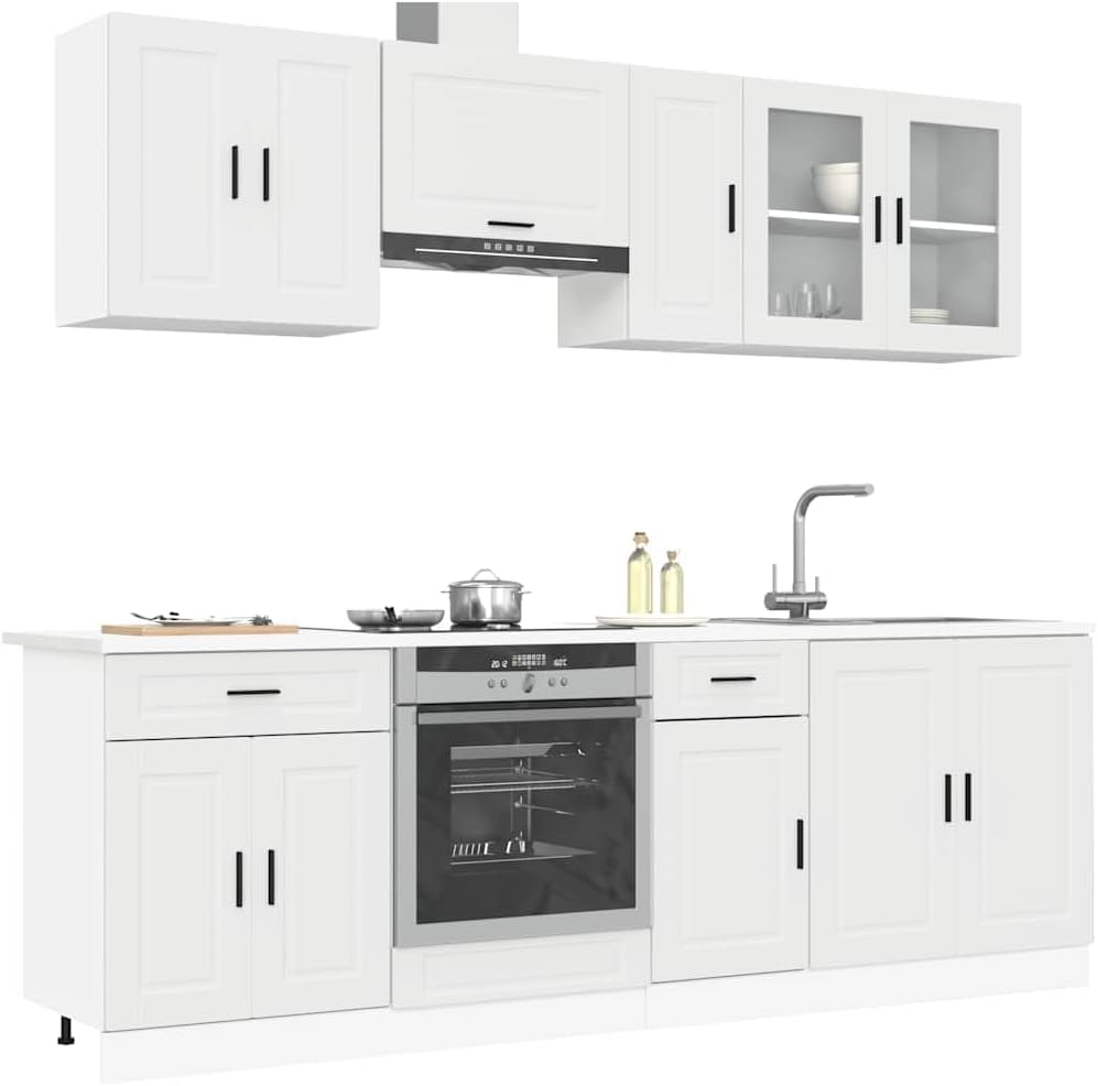 8-TLG. Küchenschrank-Set Holzwerkstoff, Küchenzeile Einbauküche, Schrank-Set, Unterschrank, Küchenschrank, Hängeschrank Weiß