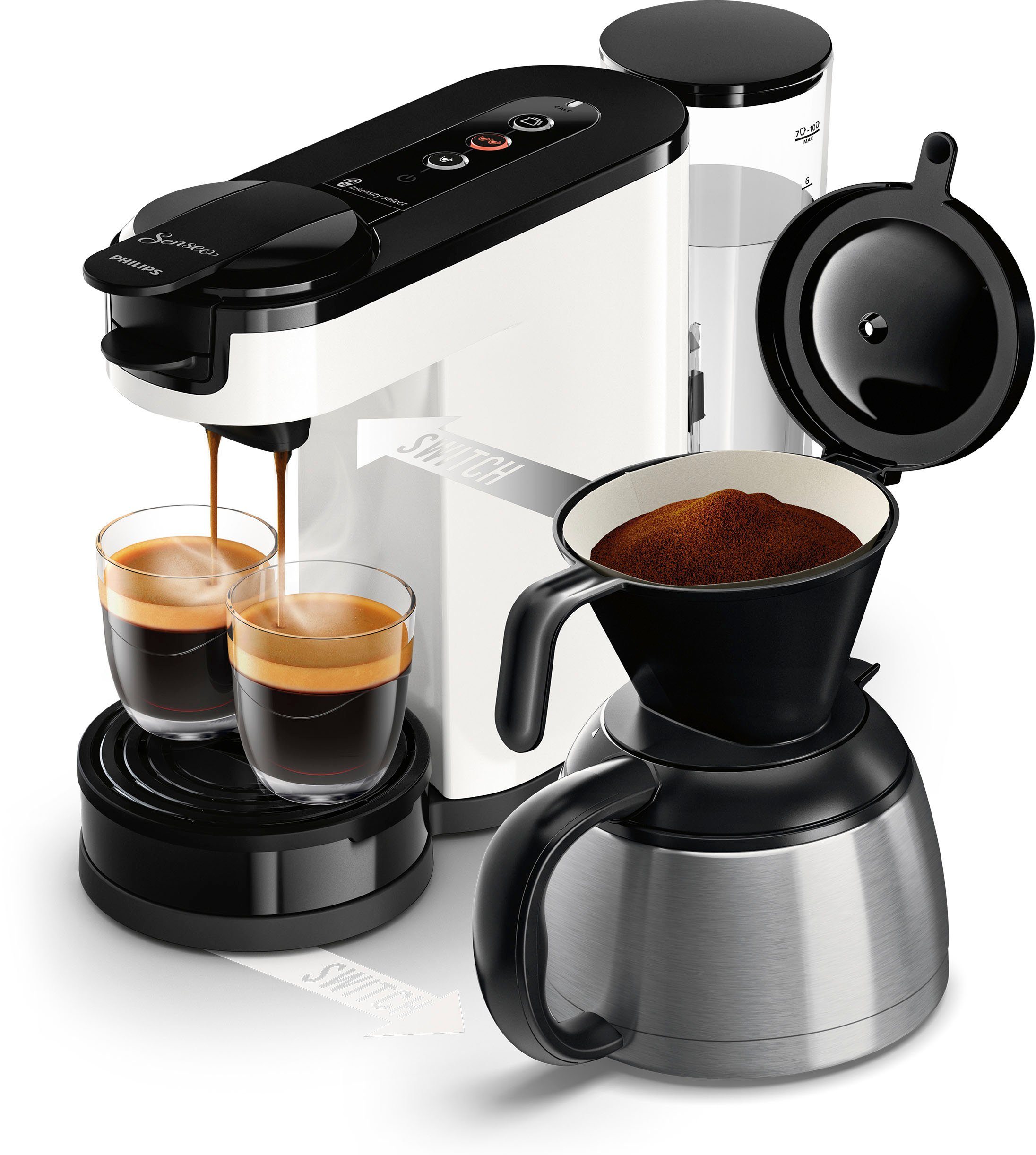 Kaffeepadmaschine Switch HD6592/04, 2-in-1 Pad und Filterkaffee