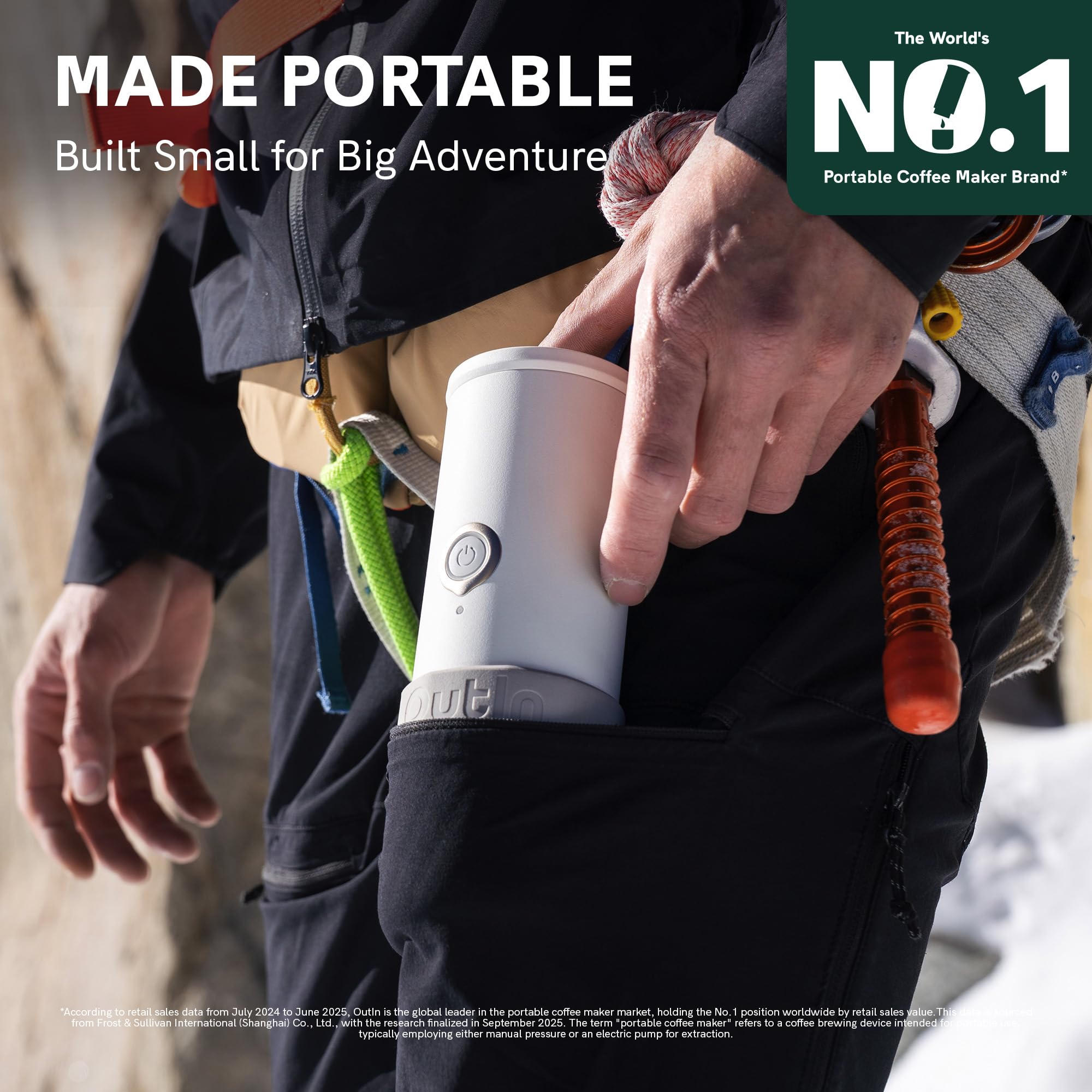 Tragbare elektrische Espressomaschine Mino mit 70 ml, USB-C Schnellladung und IP67, Tundra Brown