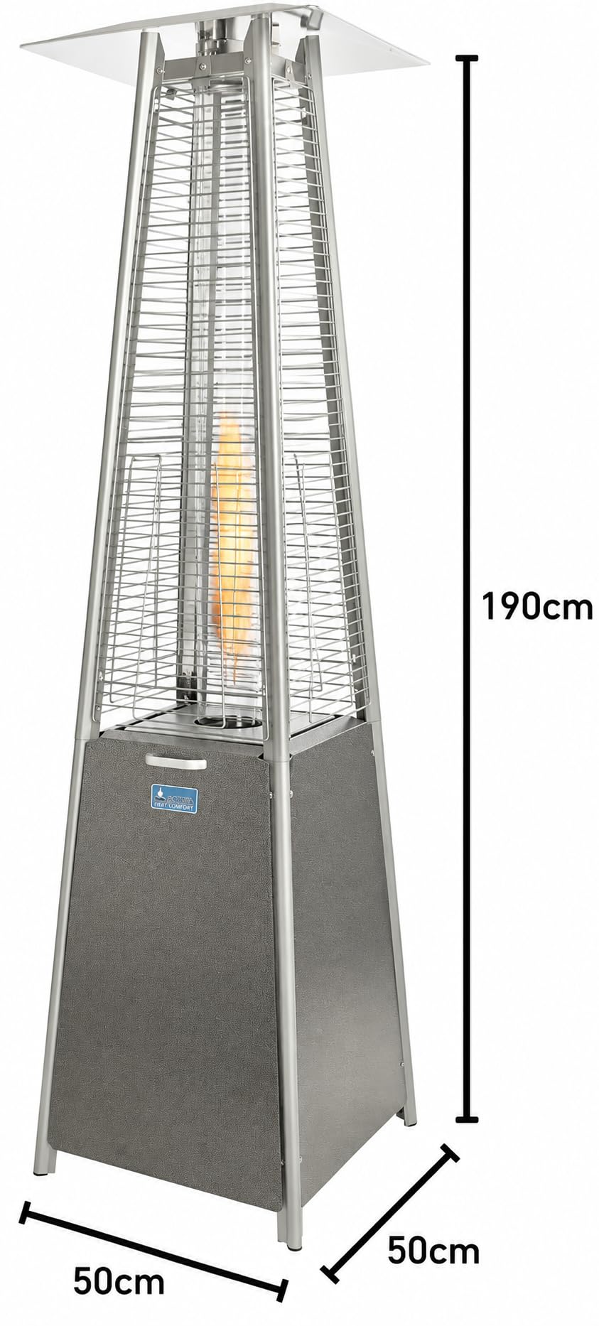 Gasheizstrahler Cheops II für Terrasse mit Flammeneffekt Duran Schott Glaszylinder Piezozündung für 5–11 kg Propan- oder Butangasflaschen