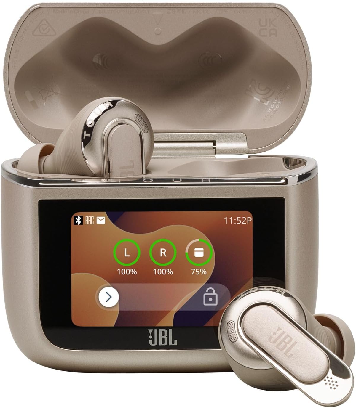 Tour Pro 3, Auricolari Bluetooth True Wireless con Custodia di Ricarica Intelligente, Autonomia 40 ore, Cancellazione Adattiva del Rumore e Suono Spatial 360 con Head Tracking, Caffellatte