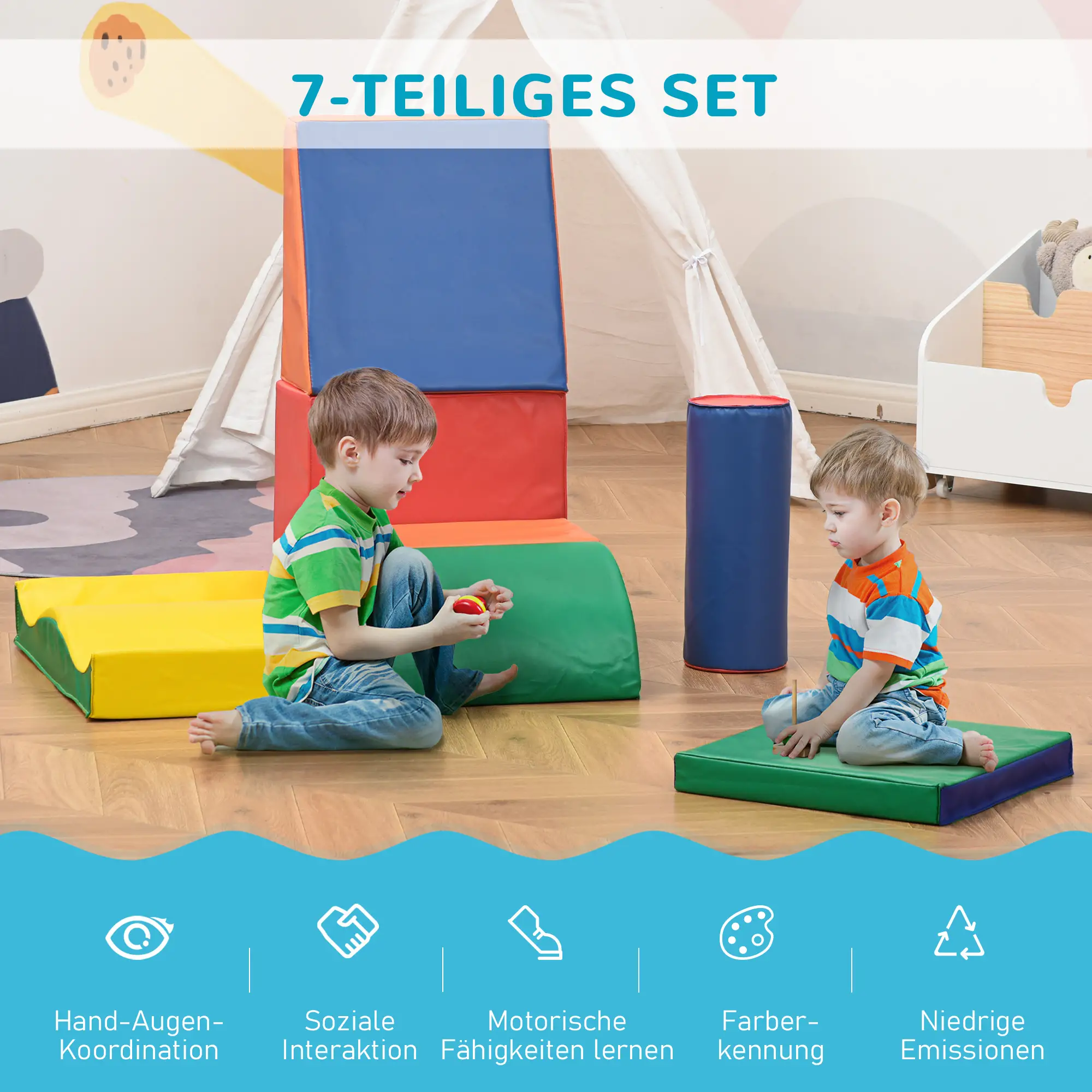 HOMCOM Softbausteine Spielbausteine 7-tlg. fördert Fantasie, leicht zu reinigen