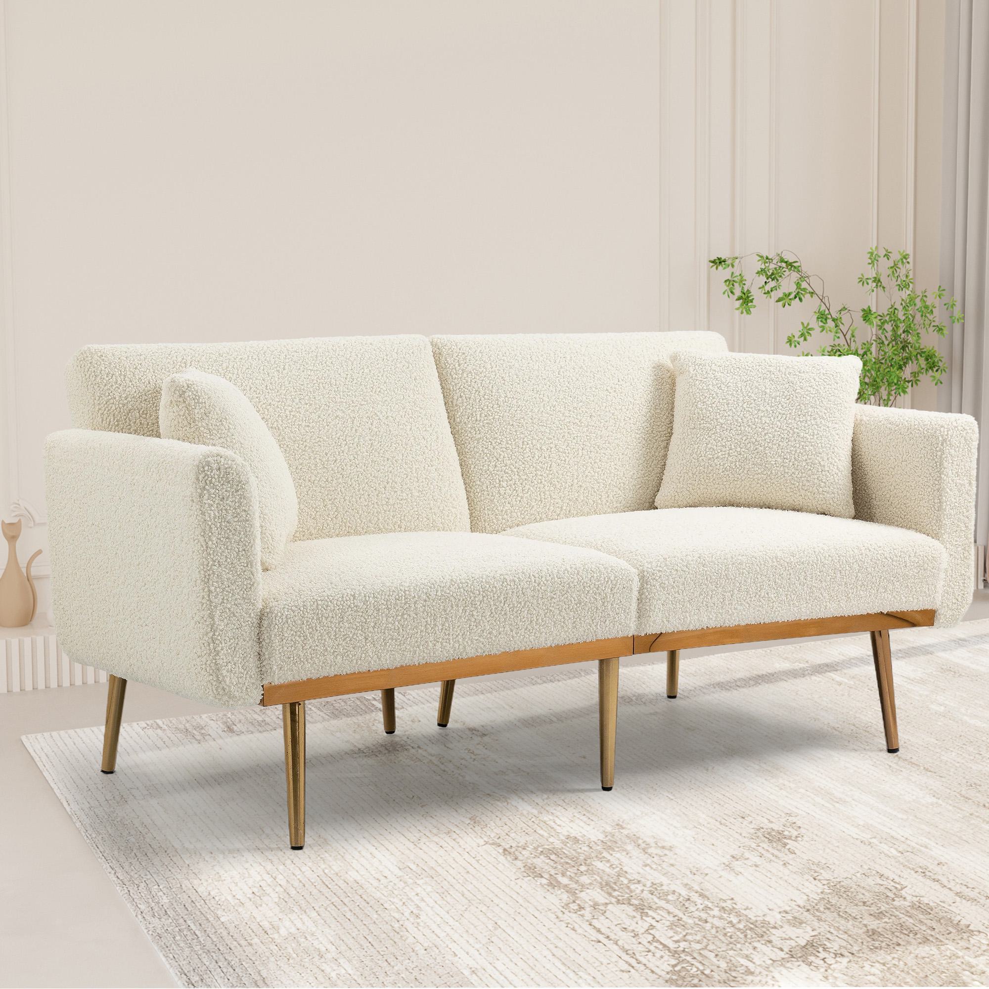 3-Sitzer-Teddystoff-Sofa, verstellbares Schlafsofa, bequem zum Sitzen oder Schlafen, für Wohnzimmer und Schlafzimmer, 162x78x80 cm, Weiß
