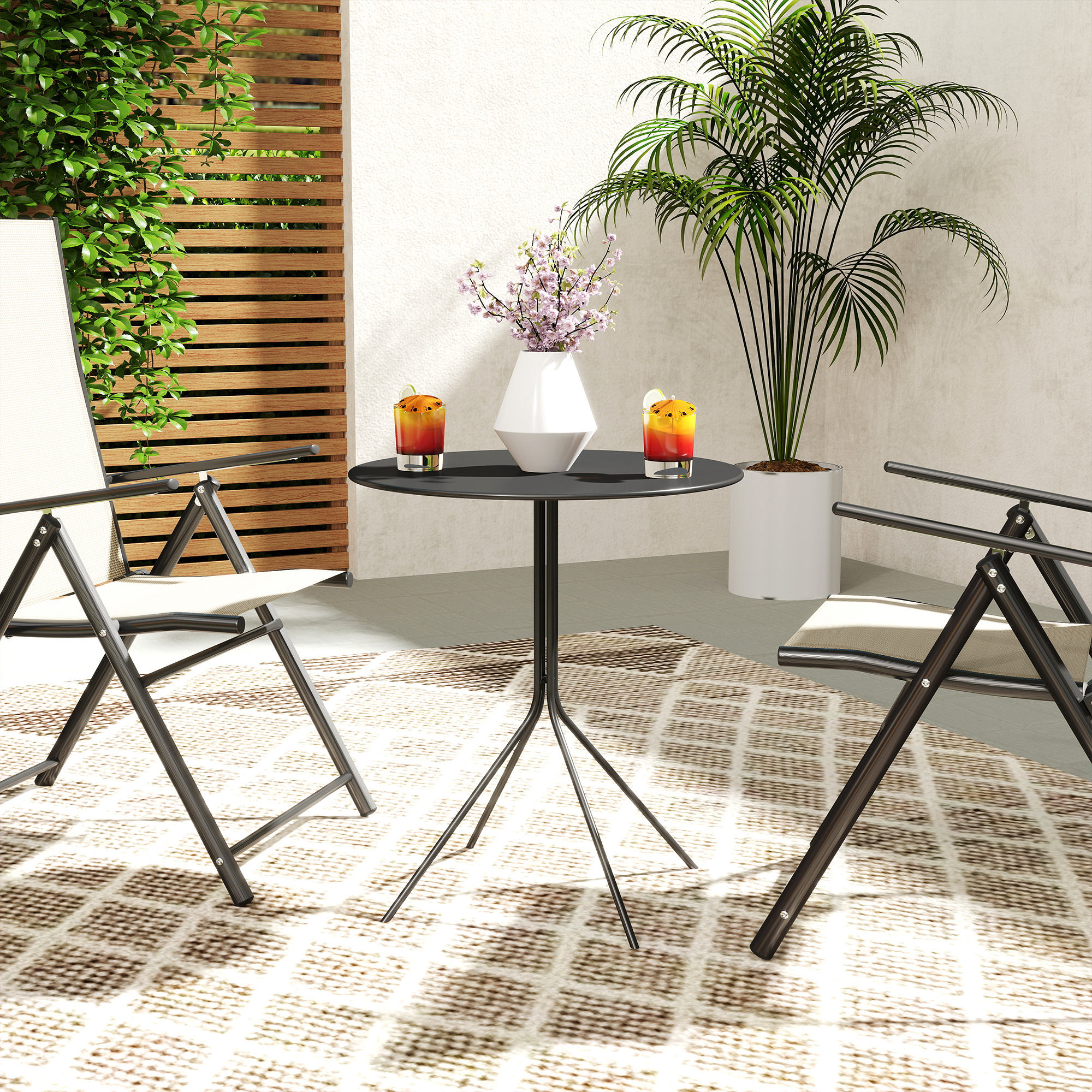 Outsunny Gartentisch klappbar Ø60 x 71 cm, Wetterfest Balkontisch aus Stahl, Rund Beistelltisch mit Fußpolster Schwarz