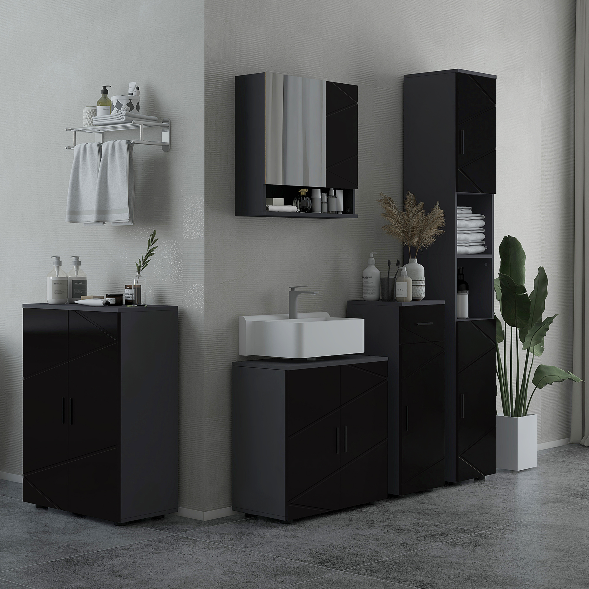 kleankin Badezimmerschrank mit 2 Türen, 60x30x60 cm, Schwarz