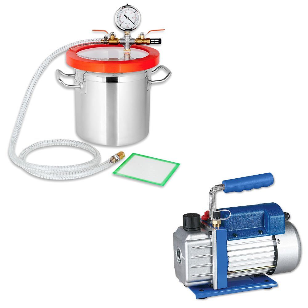 Vakuumierer Set 70 l/min Vakuumpumpe + Entgasungskammer 20x20 Kunstharz Unterdruck